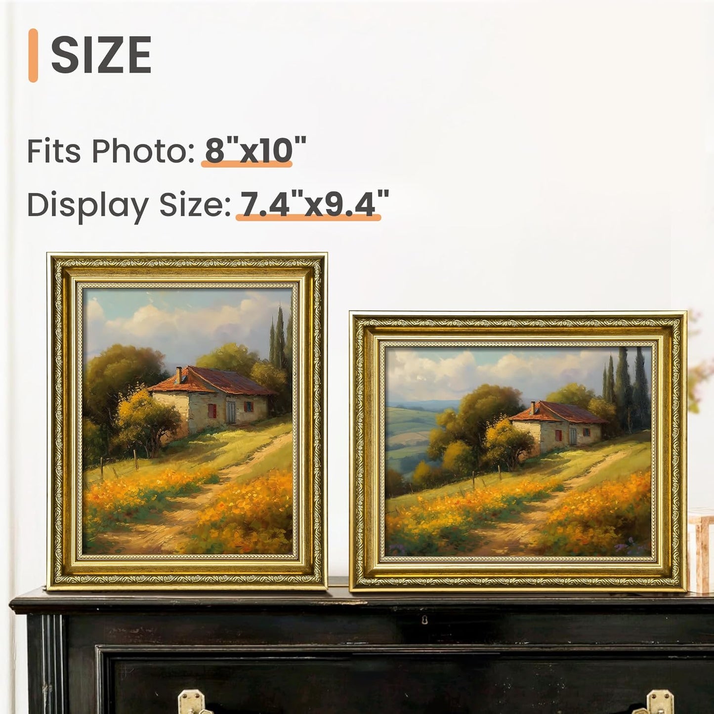 Upsimples 8x10 Picture Frame Set - Classic 5-Pack with 2 Vintage Frames for Wall Display