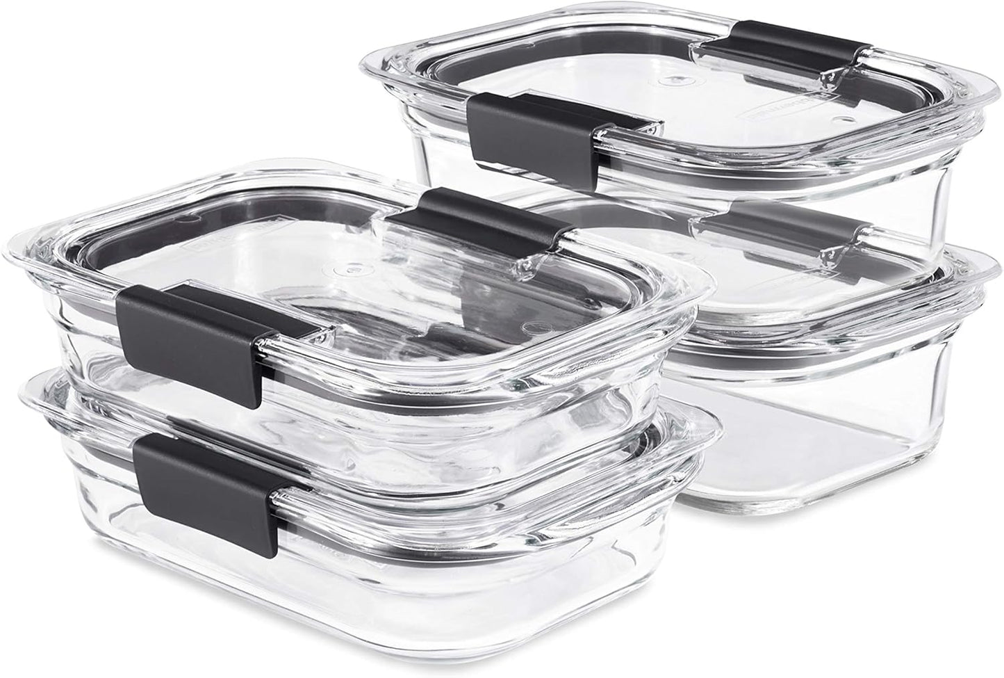 Rubbermaid Brilliance Glass Storage Containers - Set of 4 Medium 4.7-Cup Clear Food Containers with Lids