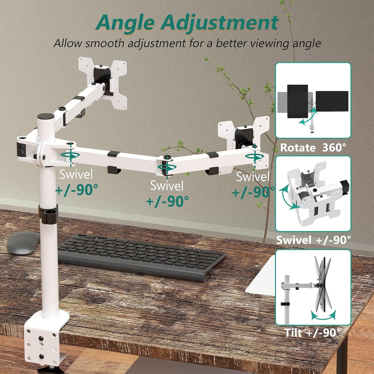 WALI 2 27 inch, 22 lbs. (M002-W), Mount Stand Fits Screens up to Weight Capacity per Arm White