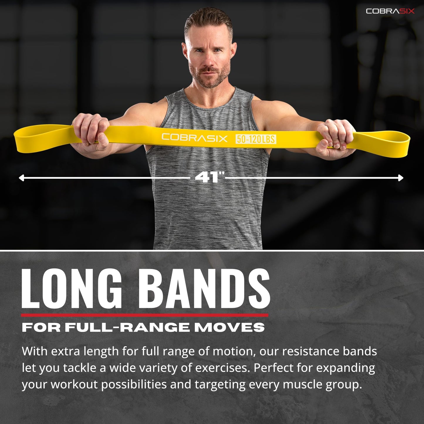 COBRASIX Set of 6 Resistance Bands with Handles, Door Anchor & Bar | Long Resistance Bands for Working Out & Strength Training | Exercise Bands for Home Gym | Pull Up Assistance Bands | Men and Women