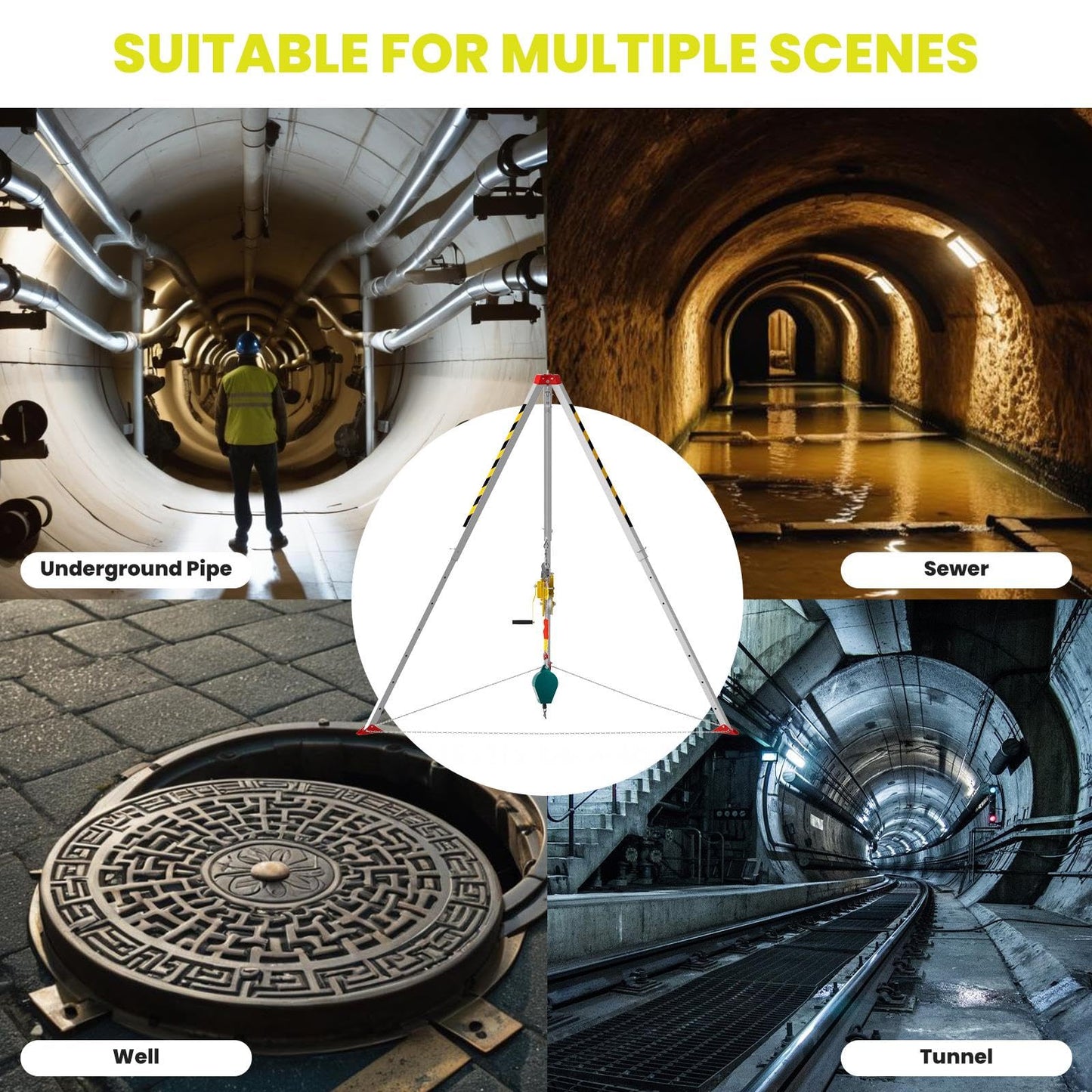 Traditional Confined Space Tripod, 1800lbs Confined Space Tripod Kit, Confined Rescue Tripod for Traditional