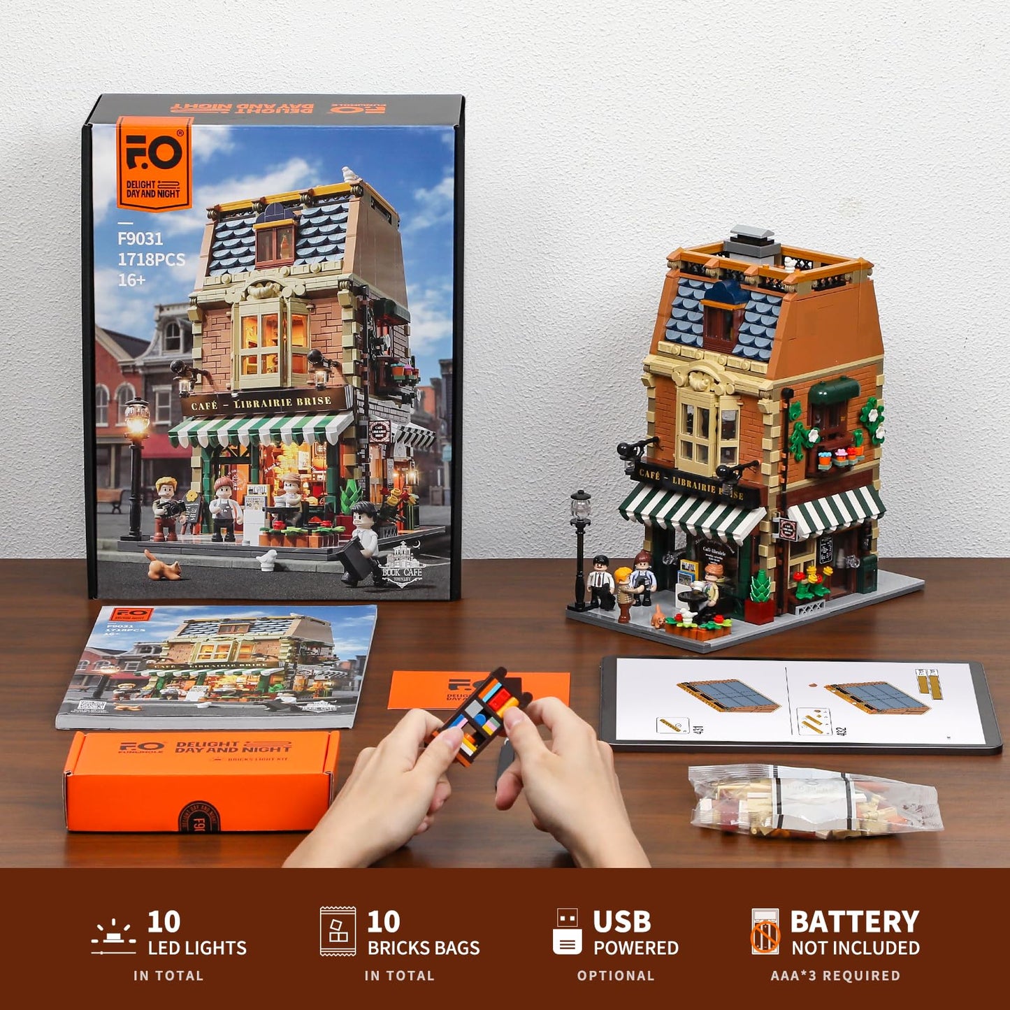 Funwhole Book-Cafe Lighting Building-Bricks Set - City Town Coffee House LED Light Modular Construction Building Model Sets 1718 Pcs for Adults and Teen