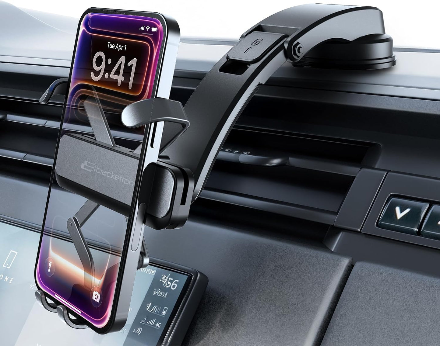 Bracketron AutoGrip Low-Profile Dash Mount- Phone Mount for Car with TemperBond Suction, One-Handed Operation Universal