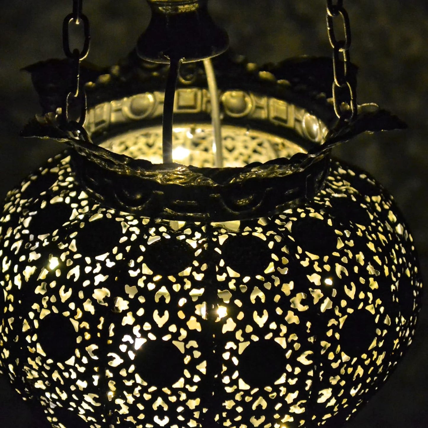 Westcharm Antique Silver Moroccan Lantern - Elegant Metal Hanging Pendant Light for Indoor/Outdoor Use - Small