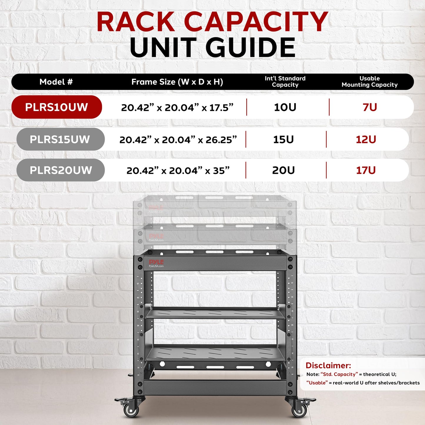 Pyle 10U Network Cabinet, Enclosed Network Rack with Lockable Door | Vented 1U and 2U Rack Shelves with 440 lb Capacity | Steel Construction, 19 in Standard Design | Hardware Included | Black