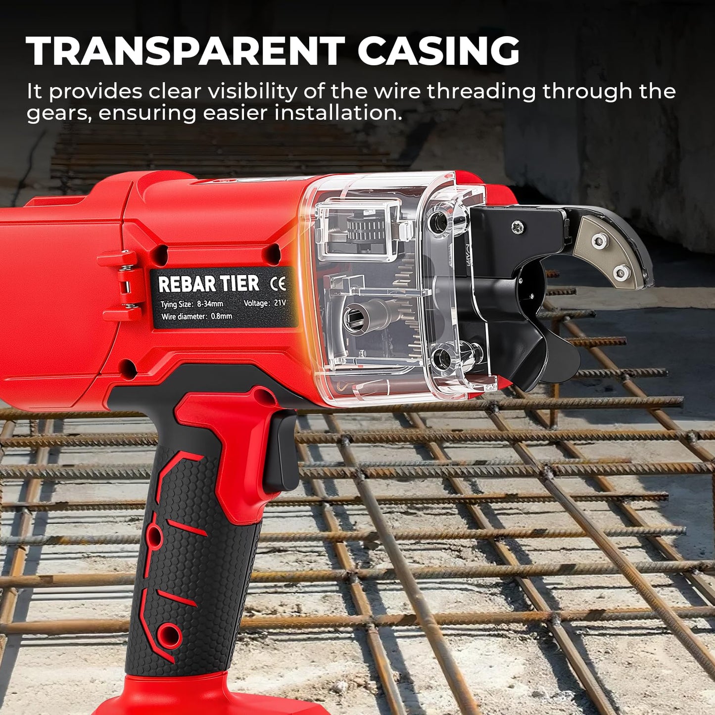 Rebar Tying Machine, Automatic Rebar Tie Gun, Electric Cordless Wire Twister Tool, Battery Powered 1-9 Tightness Adjustable for Φ 0.3" to 1.3" Rebars