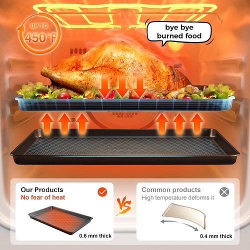 HONGBAKE Half Sheet Pan Set - 2 Pack Non-Stick Baking Sheets with Diamond Texture | 17.5" x 12" Dark Gray