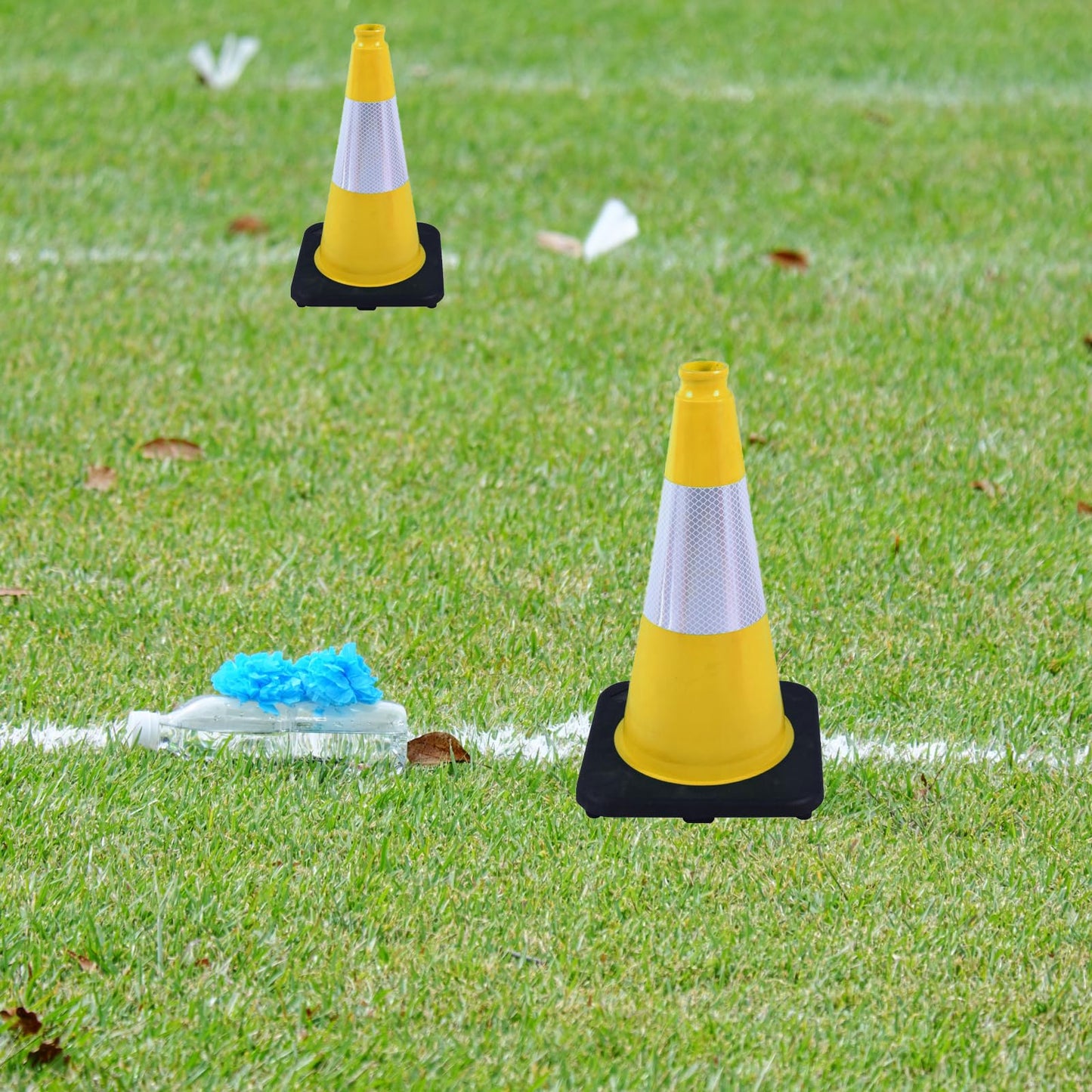 OranclUS 4 Pack 18 Inch Yellow PVC Safety Cones Black Base Stable, Perfect for Parking Practice, Driving School, Construction and Outdoor Sports (4, Yellow, 18 Inch)
