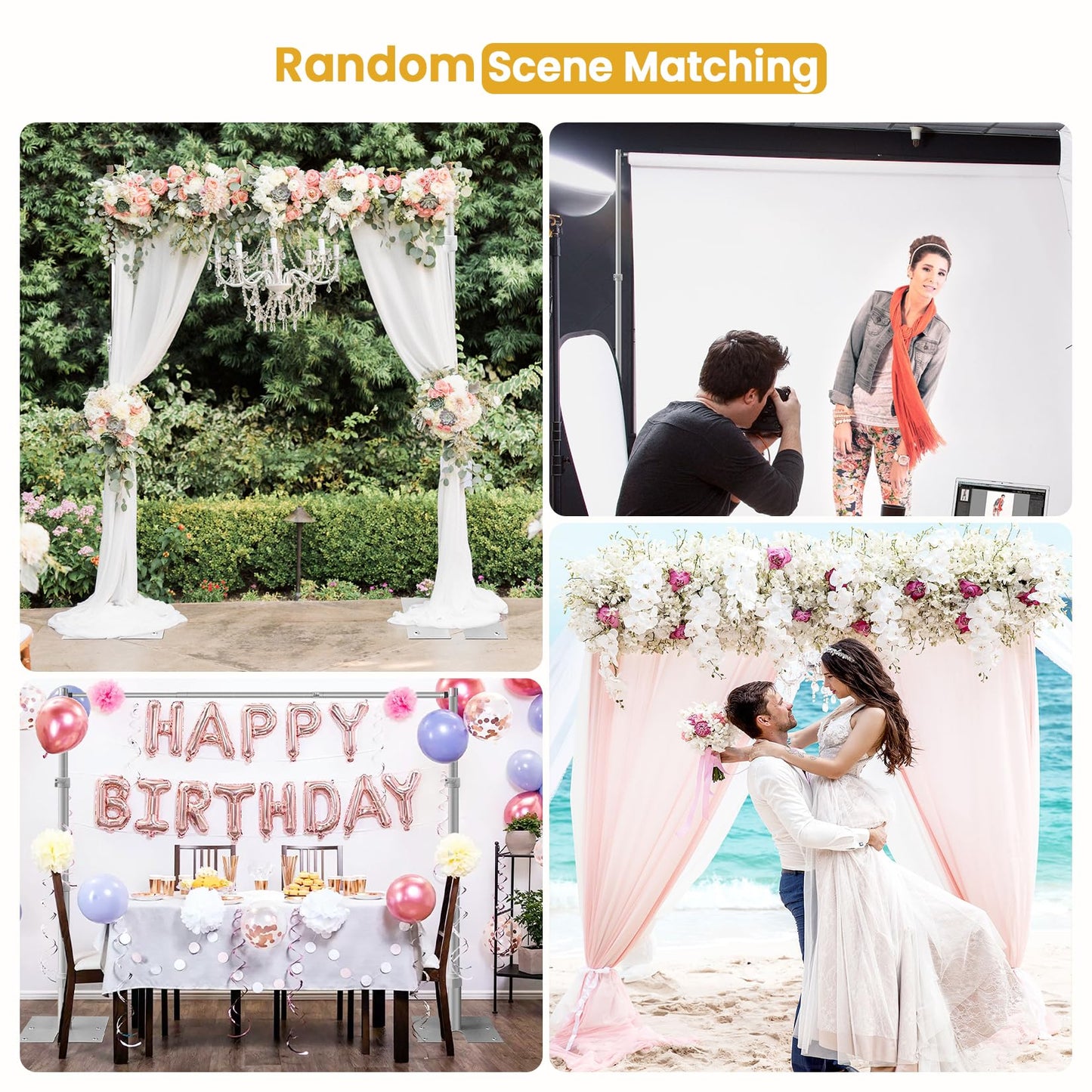Jiang&Rong 10x10Ft Three Crossbar Backdrop Stand - Heavy Duty Adjustable Metal Frame with Drape Kit, Photographic Studio Backdrop Stand for Wedding, Birthday Party, Banquet Decorations, Events