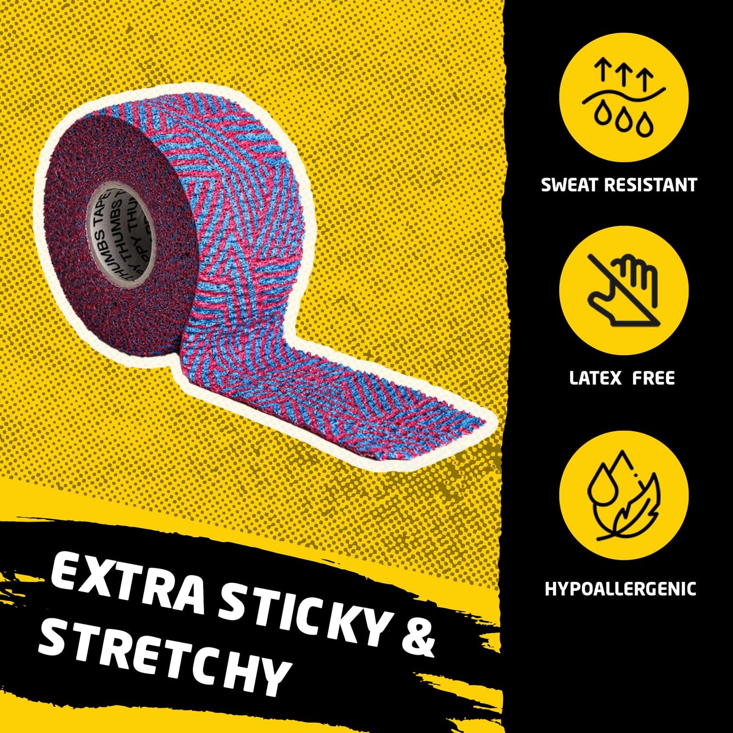 Happy Thumbs Tape Company - Gym & Hook Grip Tape - Thumb & Finger Protection - for Cross Training, Weightlifting, Gymnastics & More - Stretchy Adhesive Athletic Weightlifting Tape - 24 ft Long 3 Pack