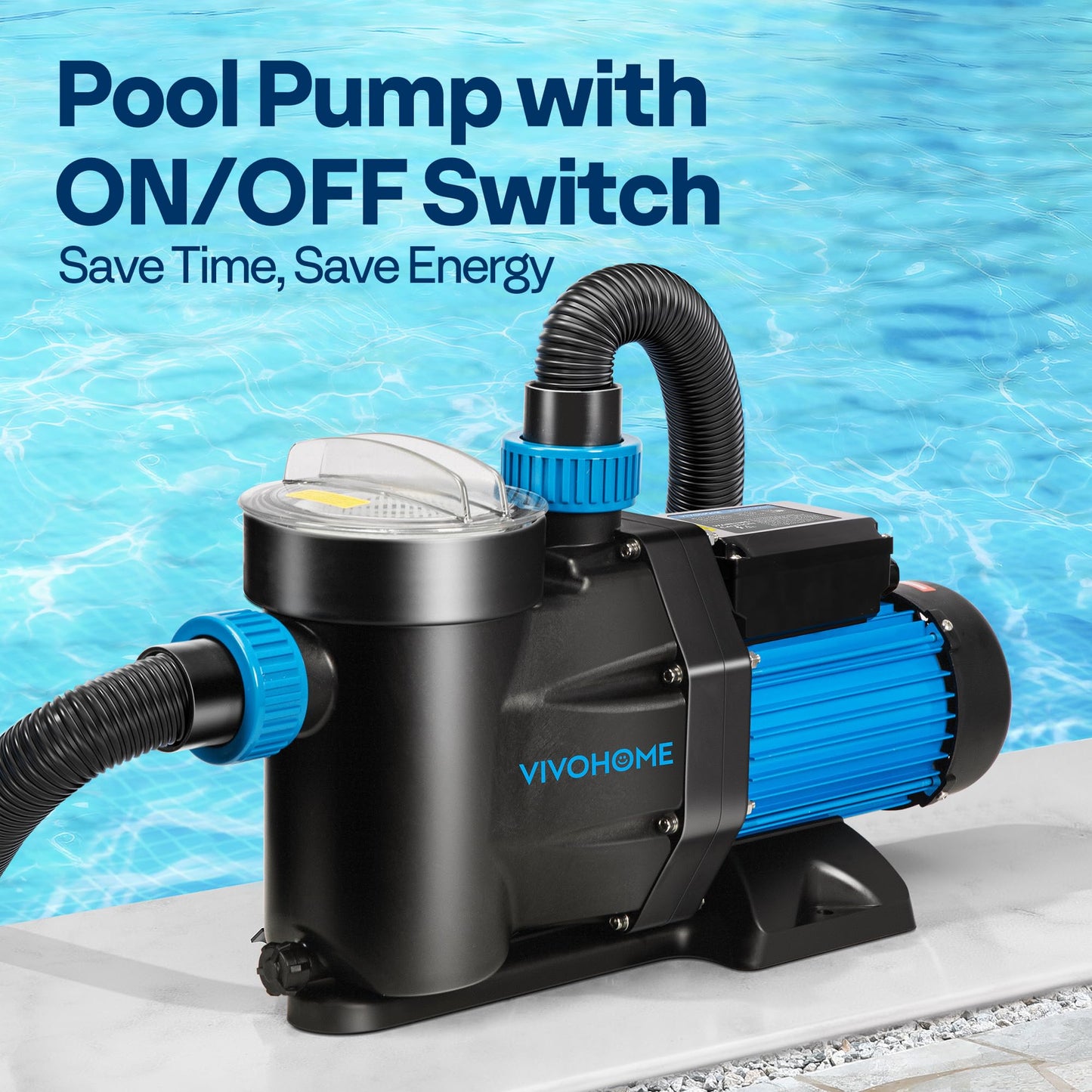 VIVOHOME Self Primming in/Above Ground Swimming Pool Pump w 1.25'' & 1.5" & 2.0'' Unions Energy Saving w/Strainer Baske, 6950 GPH