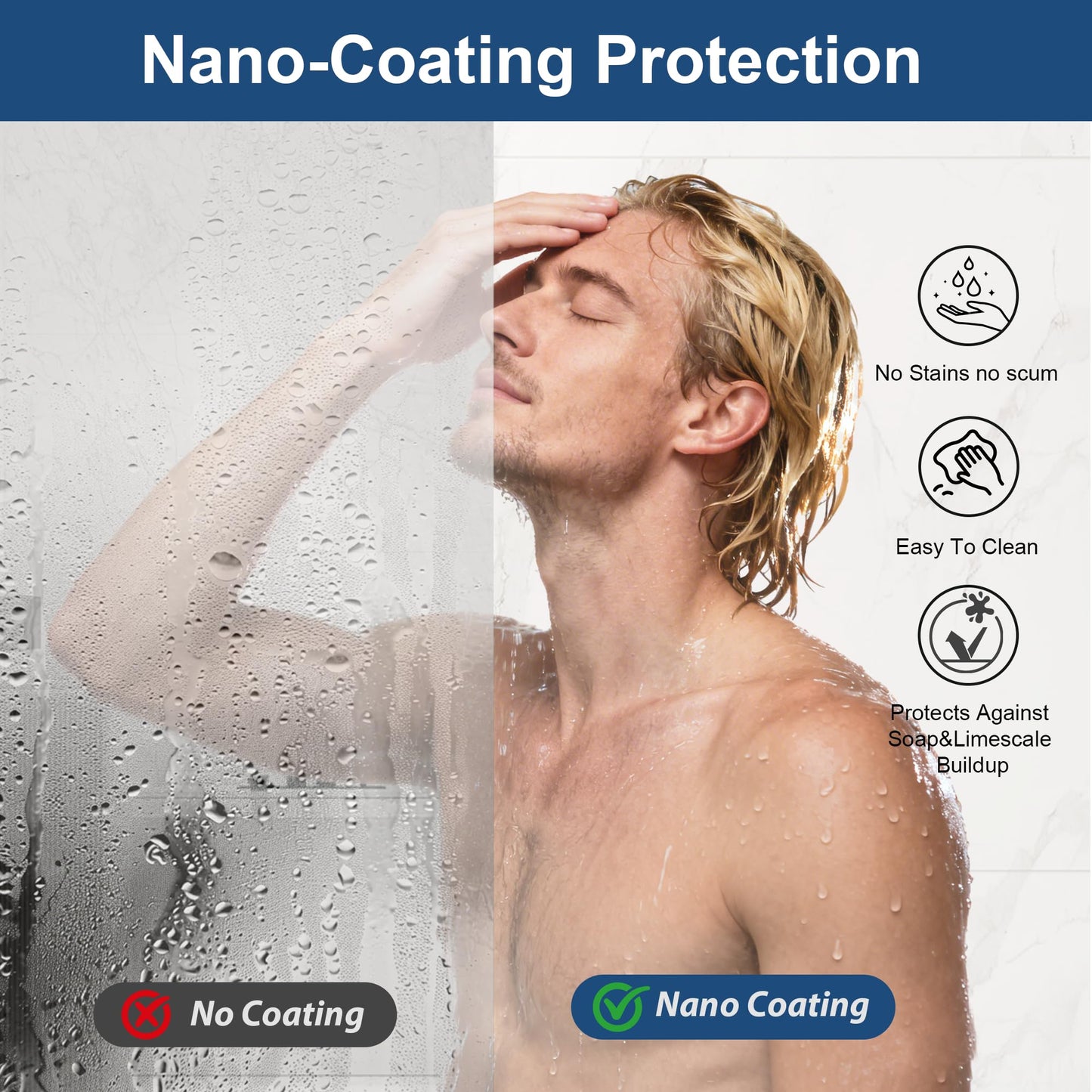 Frameless Shower Door,5/16" (8mm) Glass Sliding Shower Door with Soft-Close & Anti-Leak,Nano Coating Anti-Explosion Film SGCC Tempered Glass 55"-60" X 76"H,Brushed Gold