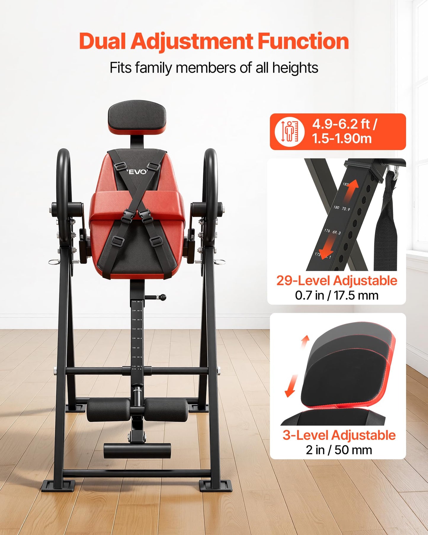 VEVOR Inversion Table, 300 lbs Capacity Heavy Duty Inverted Table, Back Inverter Stretcher with Dual-Roller Locking, Decompression Tables for Shoulders, Neck, Back, Multi-Angle Adjustable Tether Strap