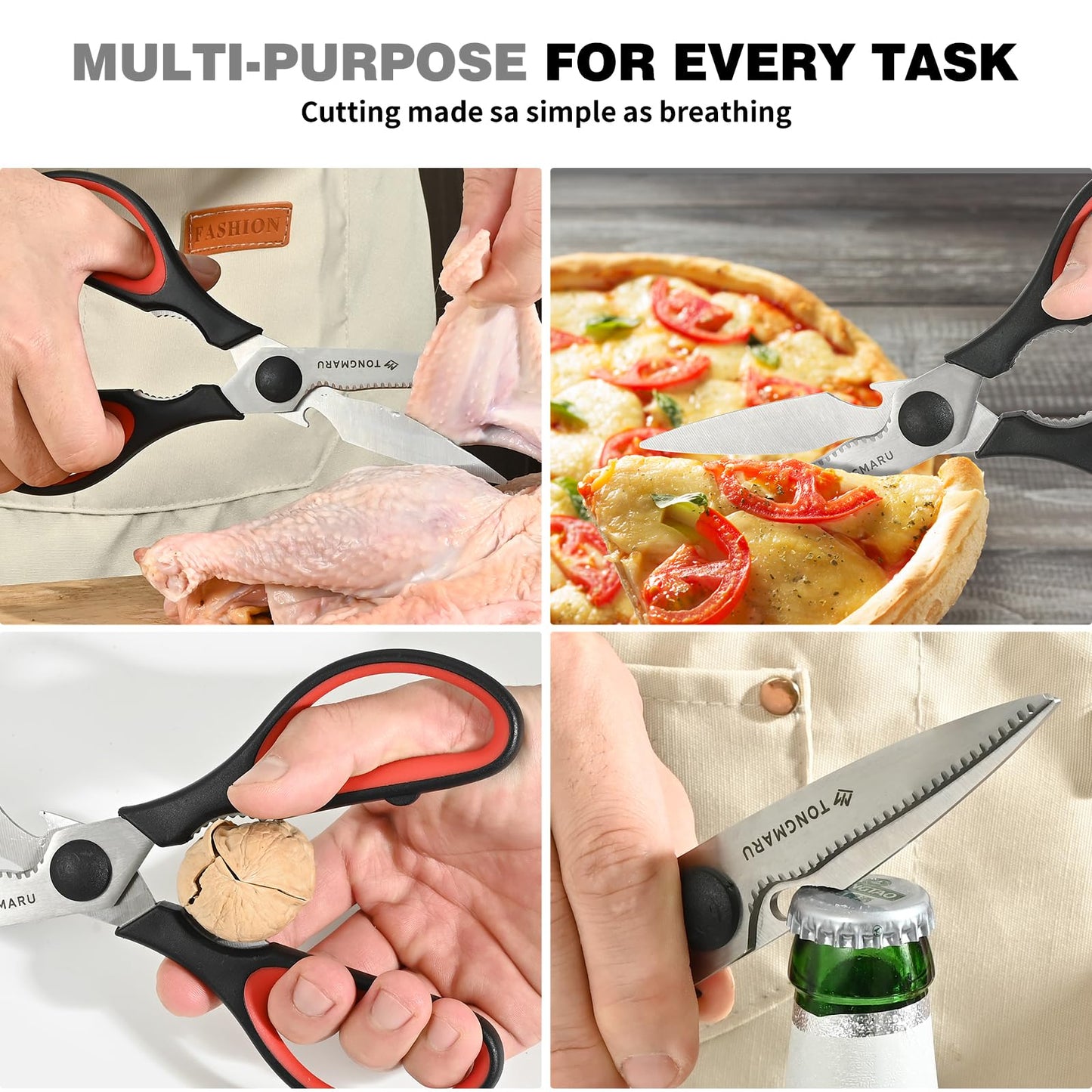 Kitchen Cooking Shears Heavy Duty Kitchen Scissor with, Detachable, All Purpose Scissors, Dishwasher Safe Scissors, Serrated Blades, Nutcracker and Bottle Opener function included (2 Pack)