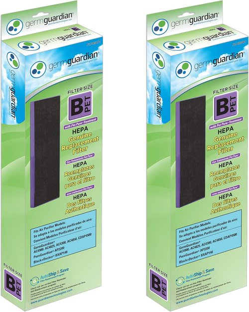 GermGuardian HEPA Air Purifier Filter B - Removes 99.97% of Pollutants | 2-Pack, Black/Purple