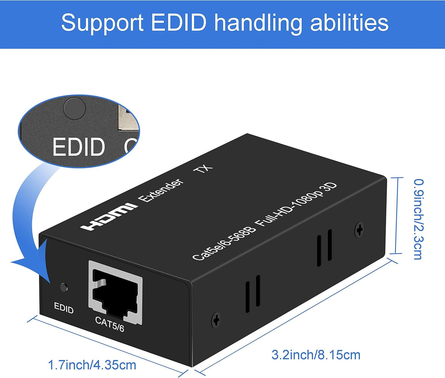 Cat5e/6/7 1080p 196ft 3D HDMI Extender Over Ethernet Up to HDMI Balun Sender Transmitter Receiver Support EDID and POC