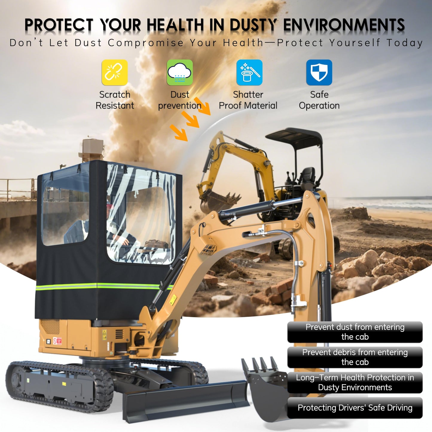 Mini Excavator Cover,Transparent Excavator Cab Enclosure,1680D Waterproof Oxford Fabric + EVA HD Transparent See-Through Material, 45x43x61in, for Bobcat E20/Kubota U17 etc, 1760-3530 lbs.(Black)