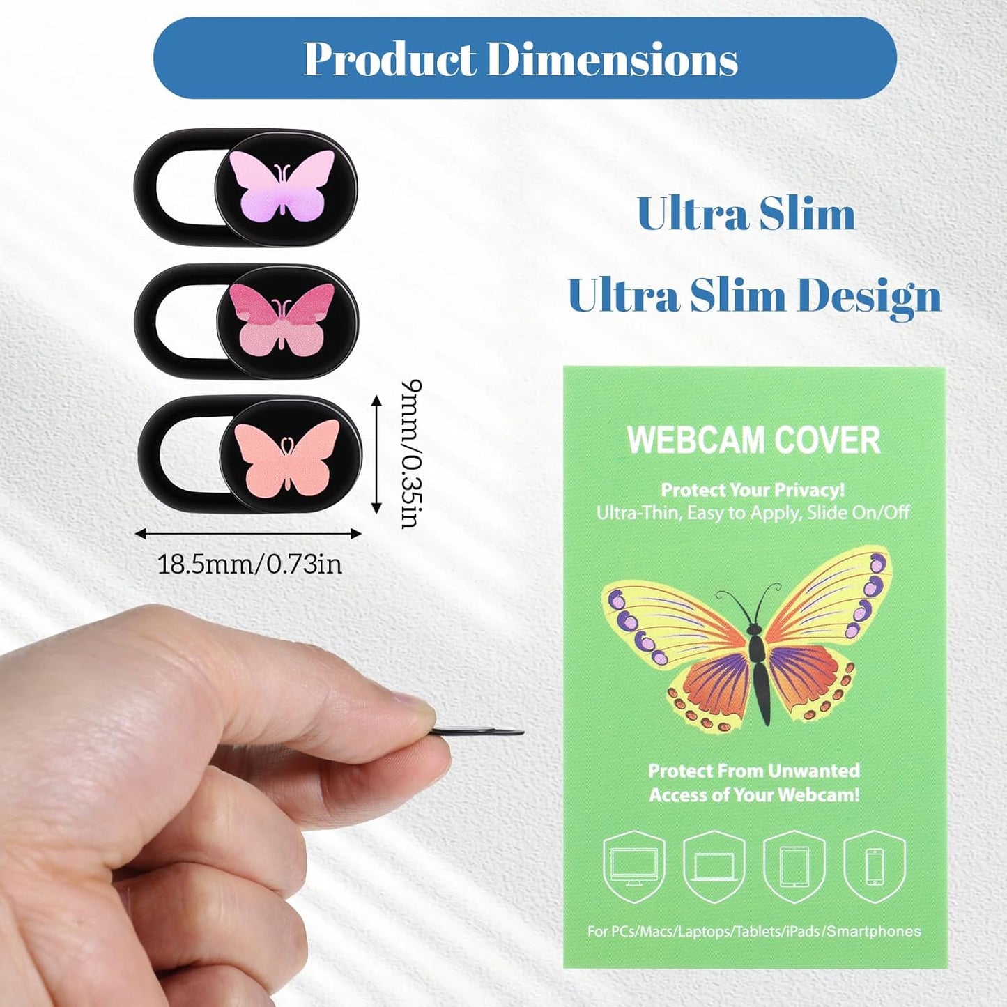 Fyntave 3 Pack Webcam Cover Slide Butterfly Ultra Thin Laptop Camera Cover, Slide Cute Accessories for Laptop PC Camera