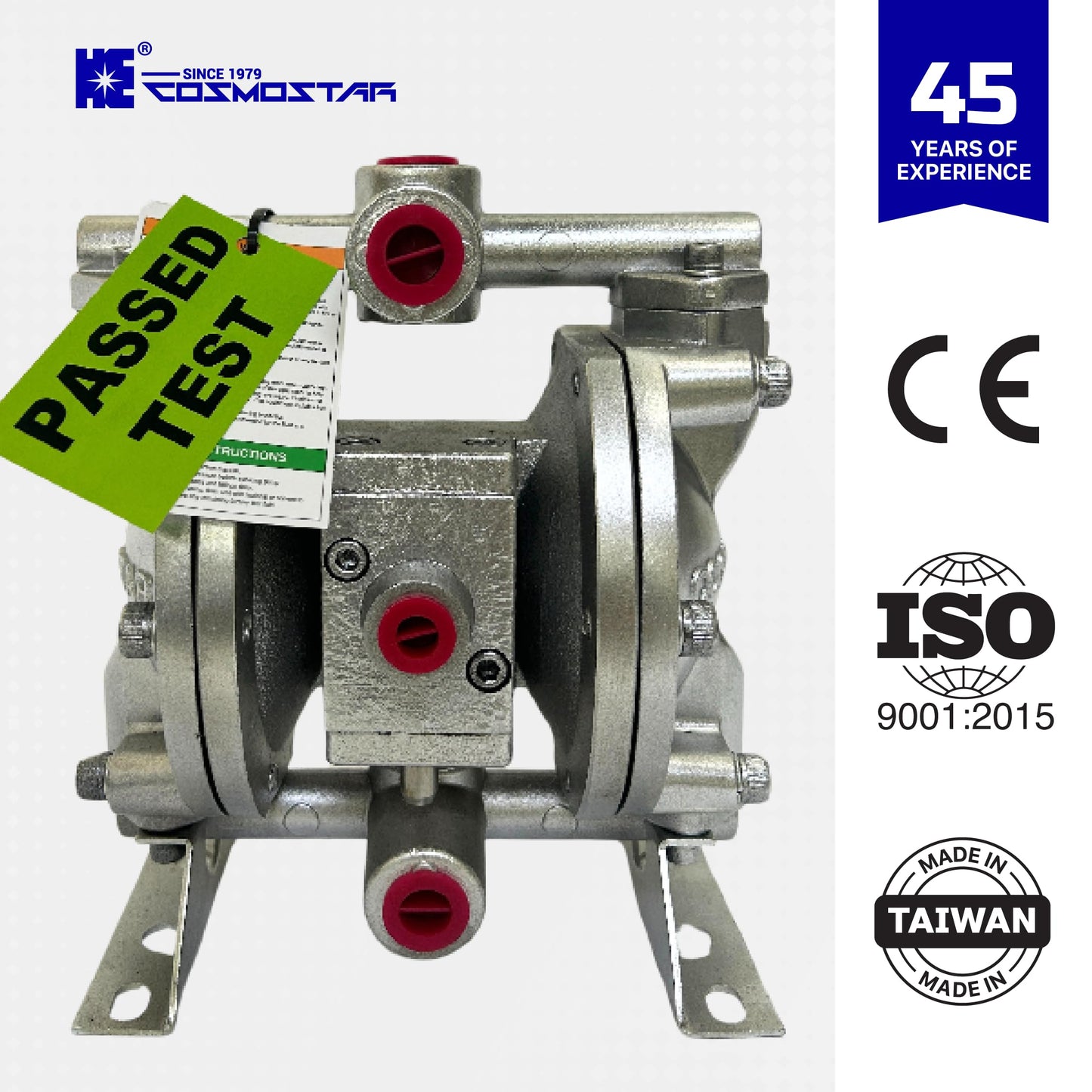 COSMOSTAR D0902 3/8" Double Air Diaphragm Pump, Aluminum Body, Teflon Ball, seat and Diaphragm, Pump Muffler, Pump, Chemical Pump, Waste Oil Pump, Pneumatic Oil Pump, Diaphragm Pumps