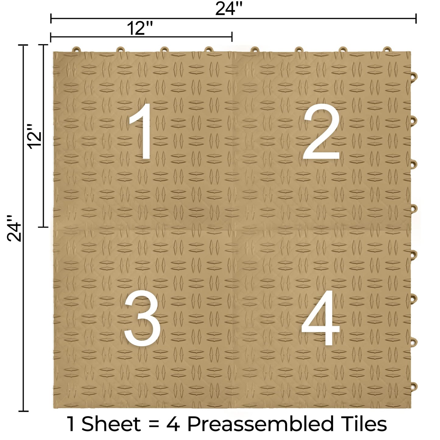 Big Floors GarageTrac Garage Floor Tiles, Interlocking Garage Flooring, Diamond Pattern Non-Slip Heavy-Duty Copolymer Modular Tile, Easy Install (Beige, 24 Pack of 12 x 12" Tiles, 24 Sq Ft)