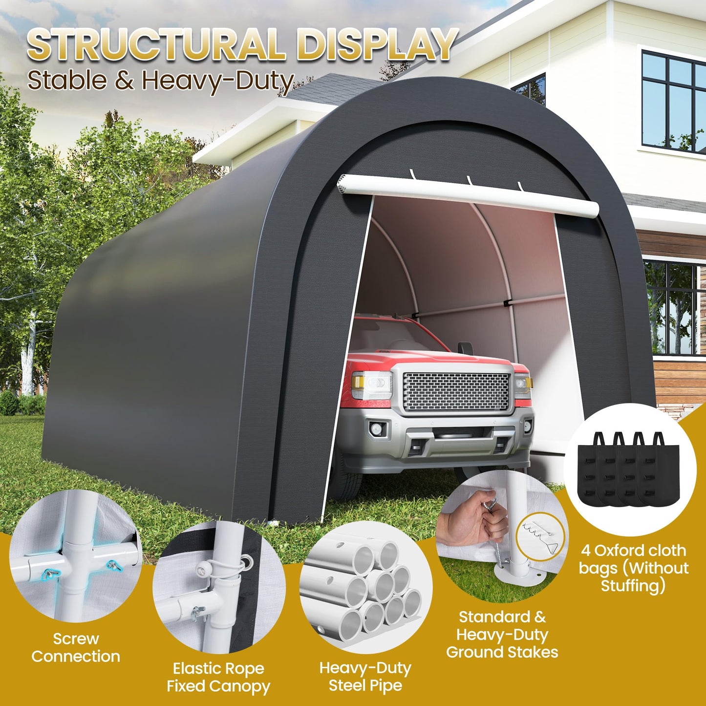 FansaFurn Heavy Duty Carport with 4 Cloth Bags, All-Weather Car Canopy with 2 Roll-up Doors, Portable Garage Storage Shelter Shed for Cars, Truck, or Garden Tools, 10' x 20'