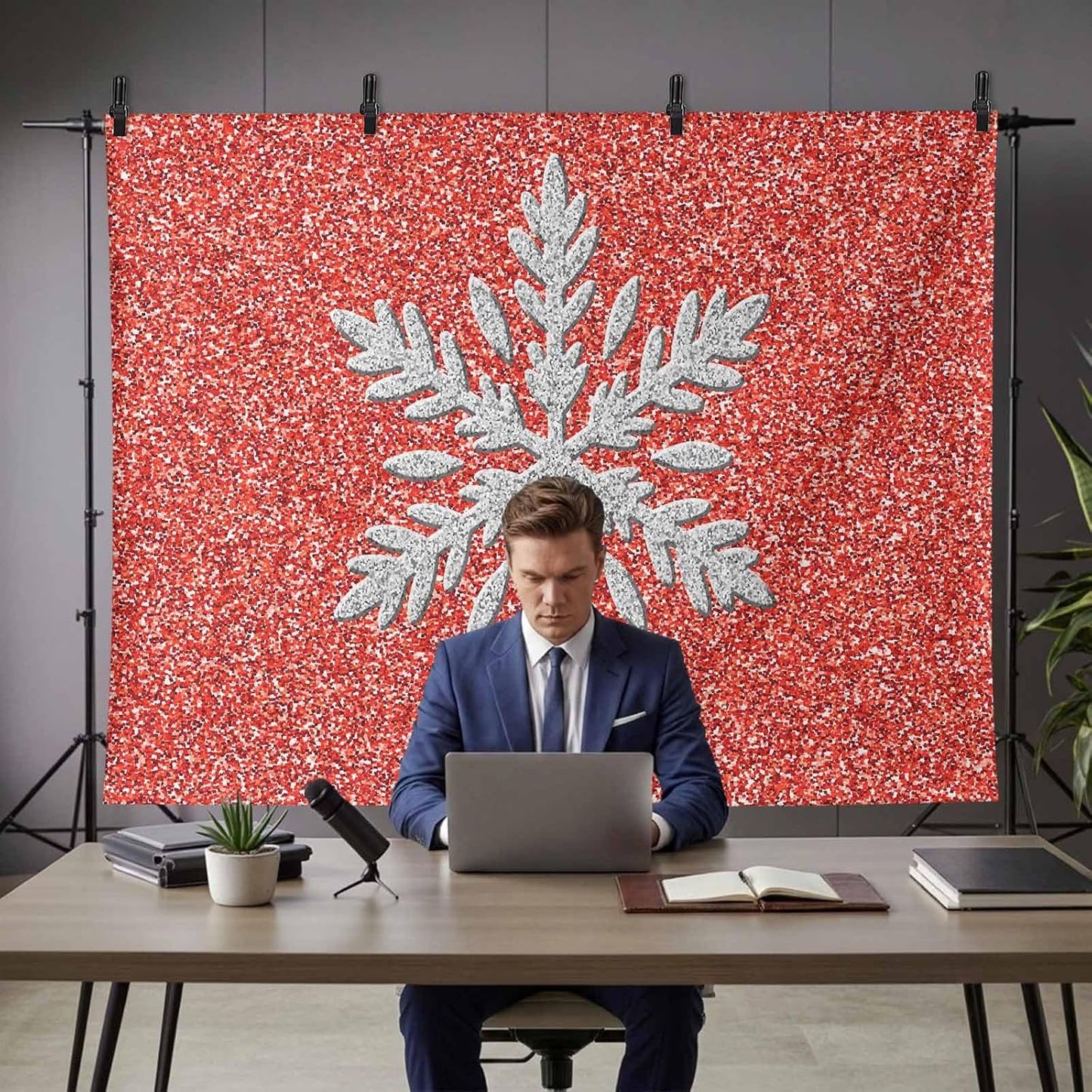 Generic 12 8 Modern Themed Photo Backdrop for Photoshoot, x FT Winter Watercolor Sparkling Snowflake Pattern Photo