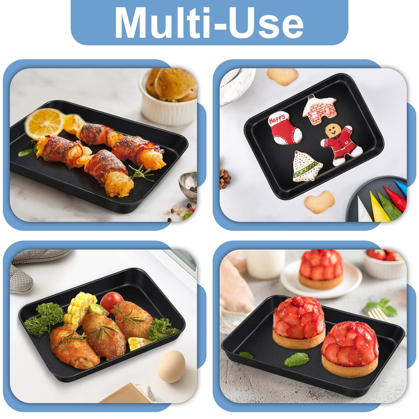 TeamFar Small Toaster Oven Pan, 9.25 x 7 x 1 Inch Carbon Steel Non Stick Coated Mini Toaster Oven Baking Pan Tray for Ovenware, Non-Toxic & Heavy Duty, Roll Edge & Easy Clean