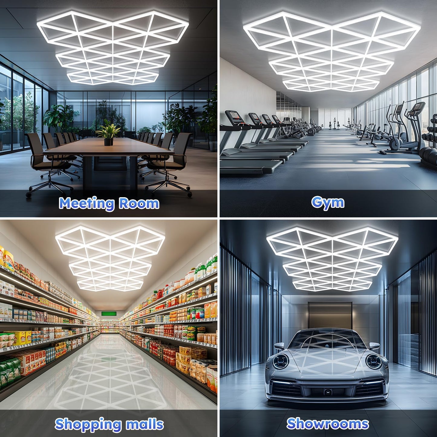 Triangle LED Garage Light - 71 Pack Hexagonal Lights, 710W 78100LM Super Bright Garage Ceiling Lights, Larger Size Honeycomb Light for Warehouse Workshop Gym Basement Car Care Wash Room