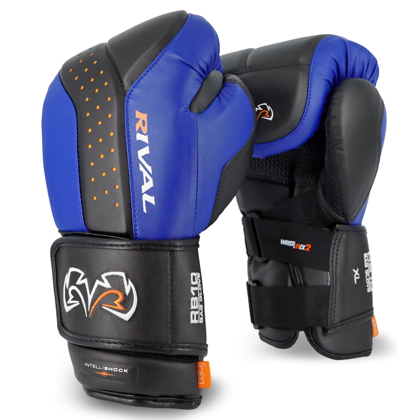 RIVAL Boxing RB10 Intelli-Shock Bag Gloves, Hook and Loop Closure - Ergonomic Fit, 1.25” of Closed Cell Foam for Intense Bag Use
