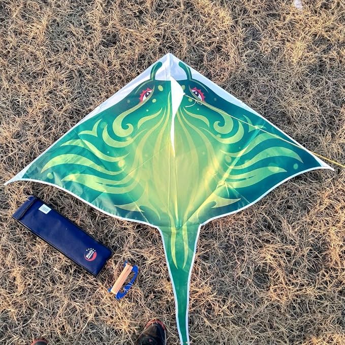 Mint's Colorful Life Devil Fish Kite for Kids and Adults，Easy to Fly Delta Kites Single Line Large, 300ft Kite String Handle Include