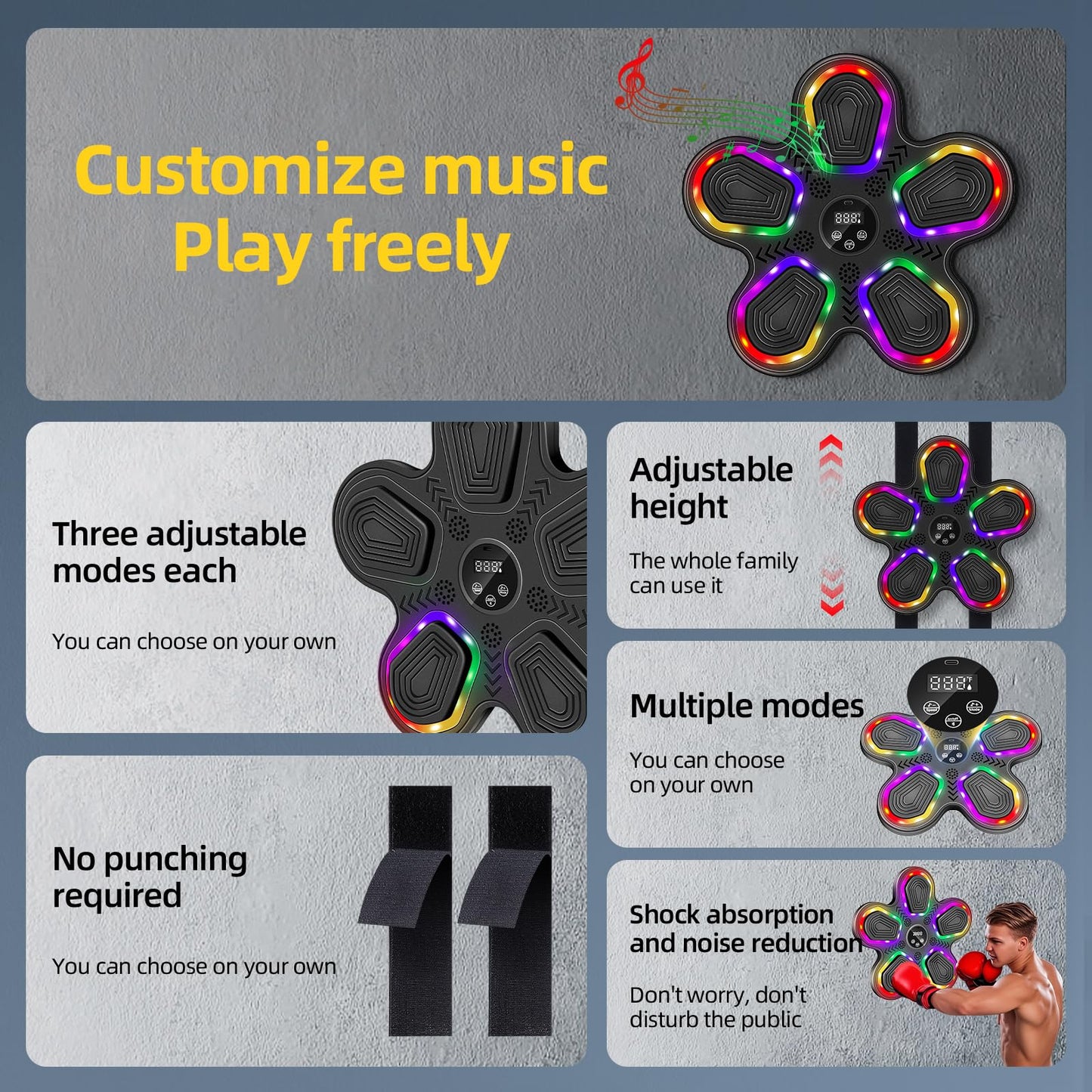 Music Boxing Machine for Adults and Kids, Smart Bluetooth Boxing Training Machine with Gloves, Wall Mounted Music Punching Machine for Home, Office, Gym