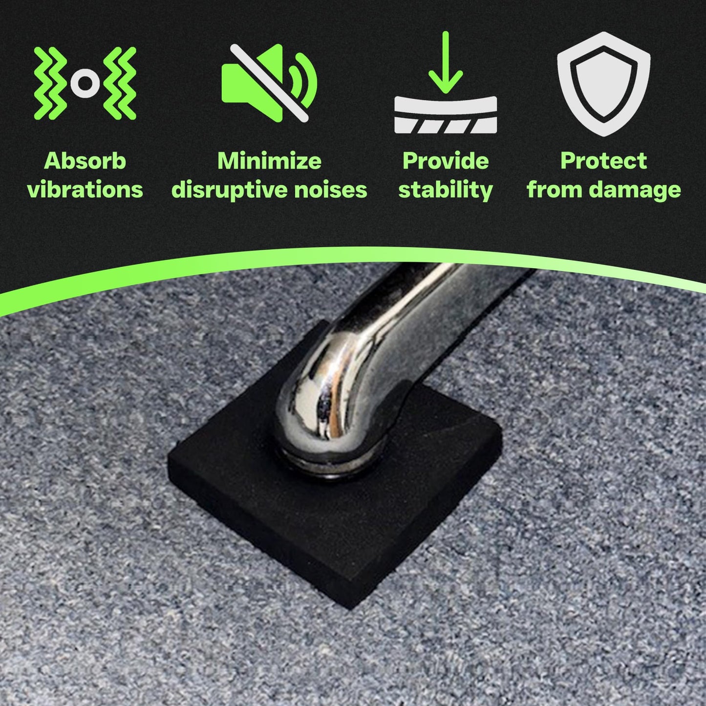 XCEL 4-Pack 4" x 4" x 3/4" Multi-Purpose Anti-Vibration Pads – Protection for Furniture & Appliances – Various Sizes and Thickness