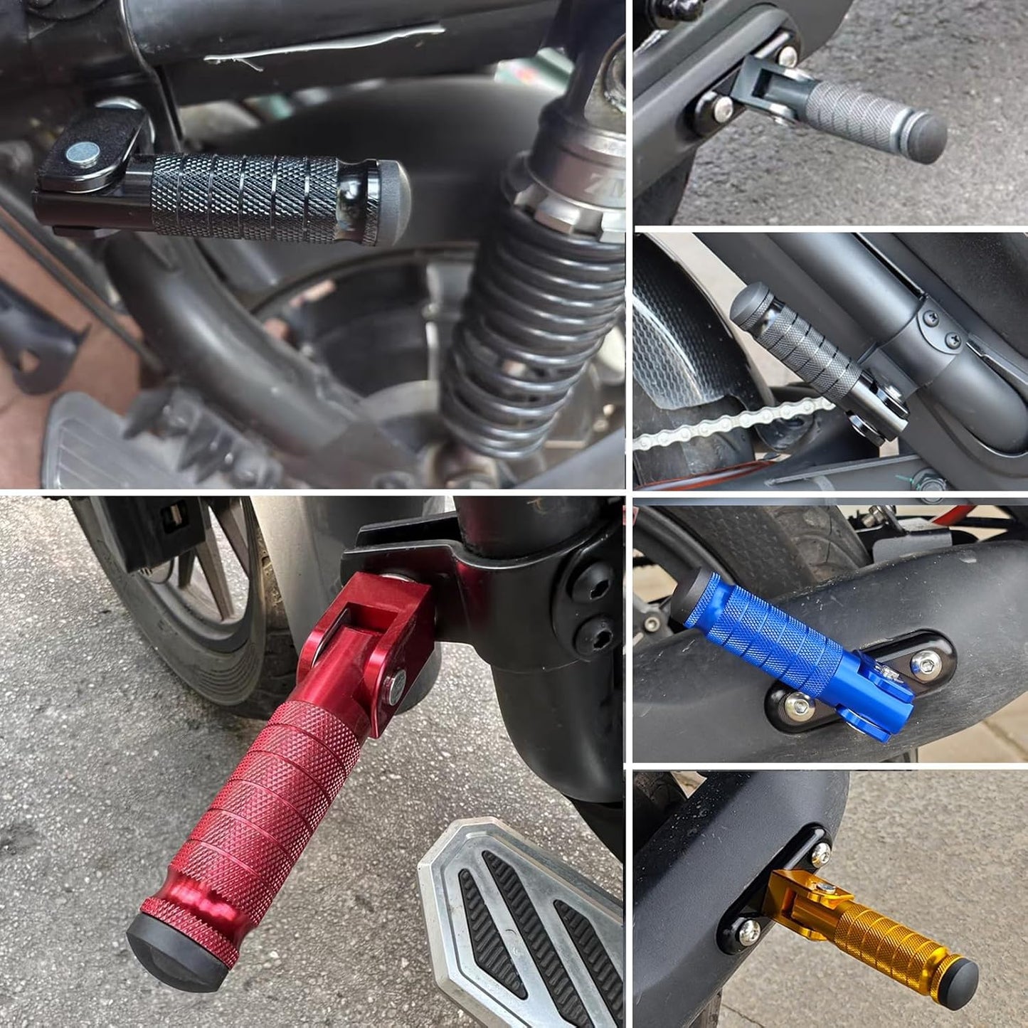 XINGWU M8 Motorcycle Foot Pegs 90 Degree Foldable Footpegs CNC Anti-Skid Footrest for Yamaha Honda Suzuki Aprilia Electric Car Motorbike Mini Bike Dirt Pit Bike Passenger Pedal Colorful