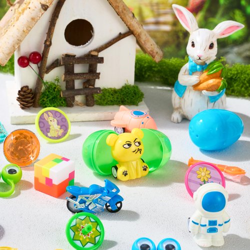 JOYIN 48Pcs Easter Eggs with Toys Inside, Prefilled Easter Eggs with Popular Assorted Toys for Kids Boys Girls, Basket Stuffers Filler, Party Favors, Classroom Exchange