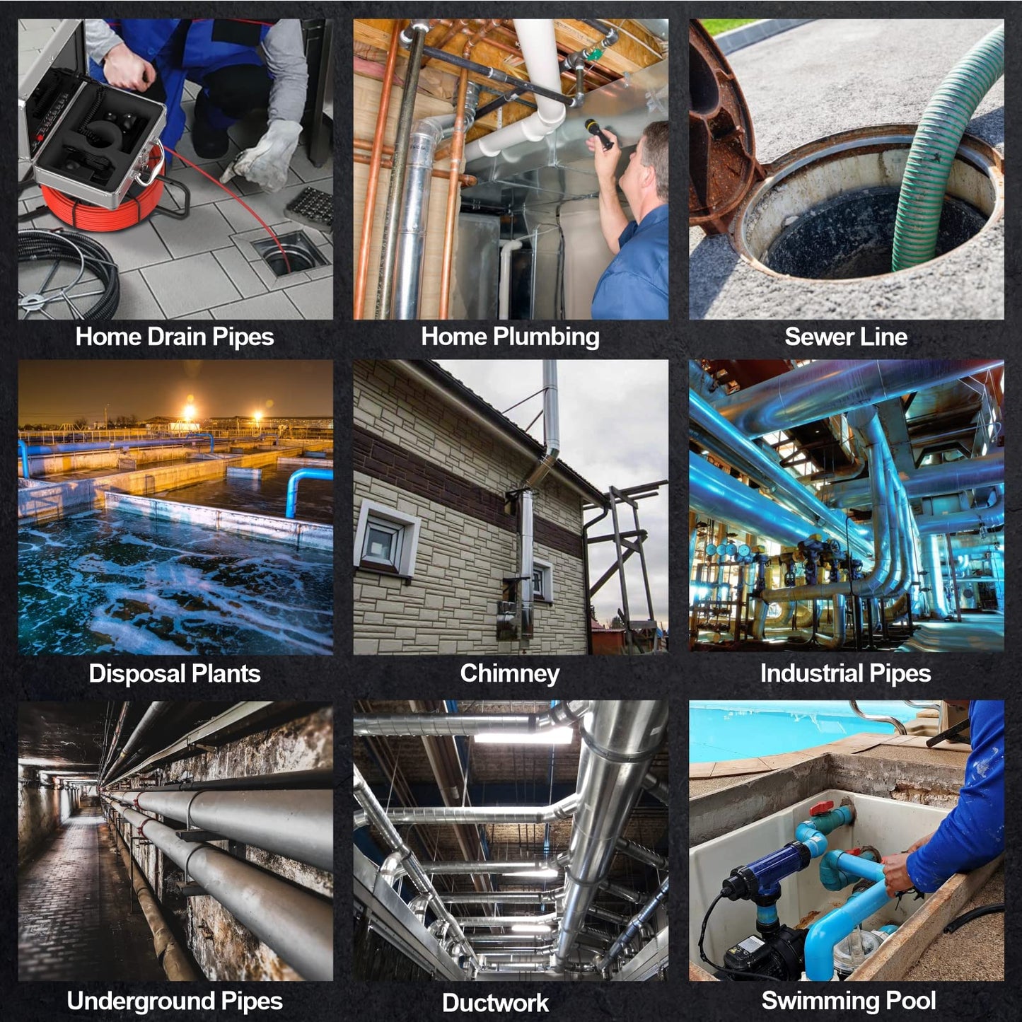 HBUDS Sewer Camera 100ft, 9 inch HD Color Screen Drain Camera, Plumbing Camera Snake with Light, IP68 Waterproof Sewer Inspection Camera, Drain Pipe Cameras with DVR 16GB for Plumber & Homeowner