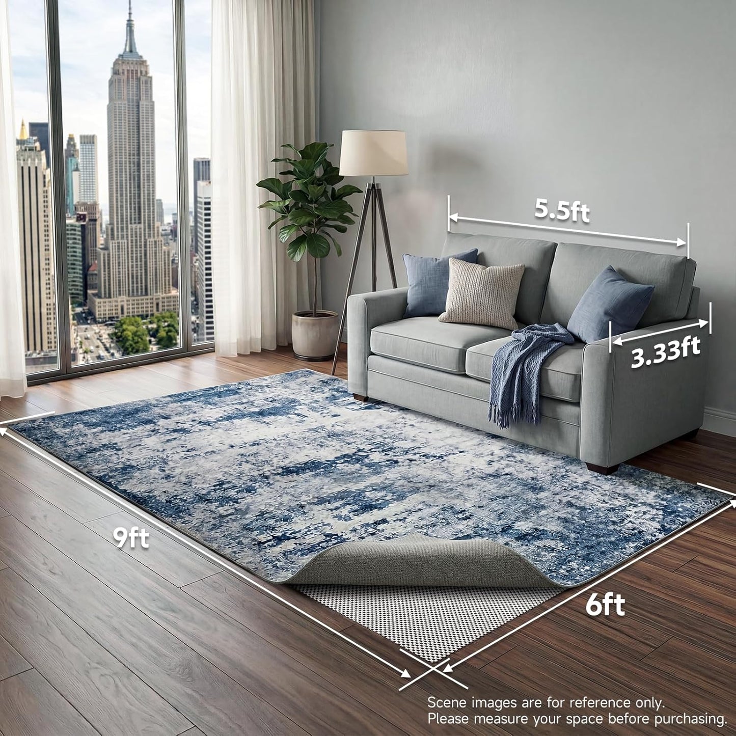 Veken Rug Pad Gripper - Non-Slip 6x9 Ft Thick Mat for Hardwood & Tile Floors | Keeps Rugs Secure