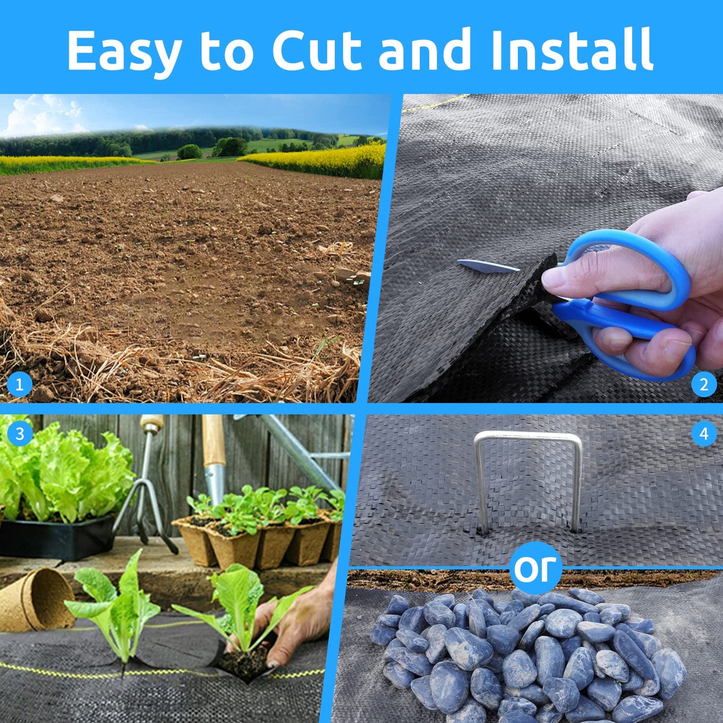 Sunocity 6ft x300ft Black Weed Barrier 3.5oz Landscape Premium Fabric-Heavy Duty Woven Ground Cloth with Superior Permeability Weed Control Convenient Design