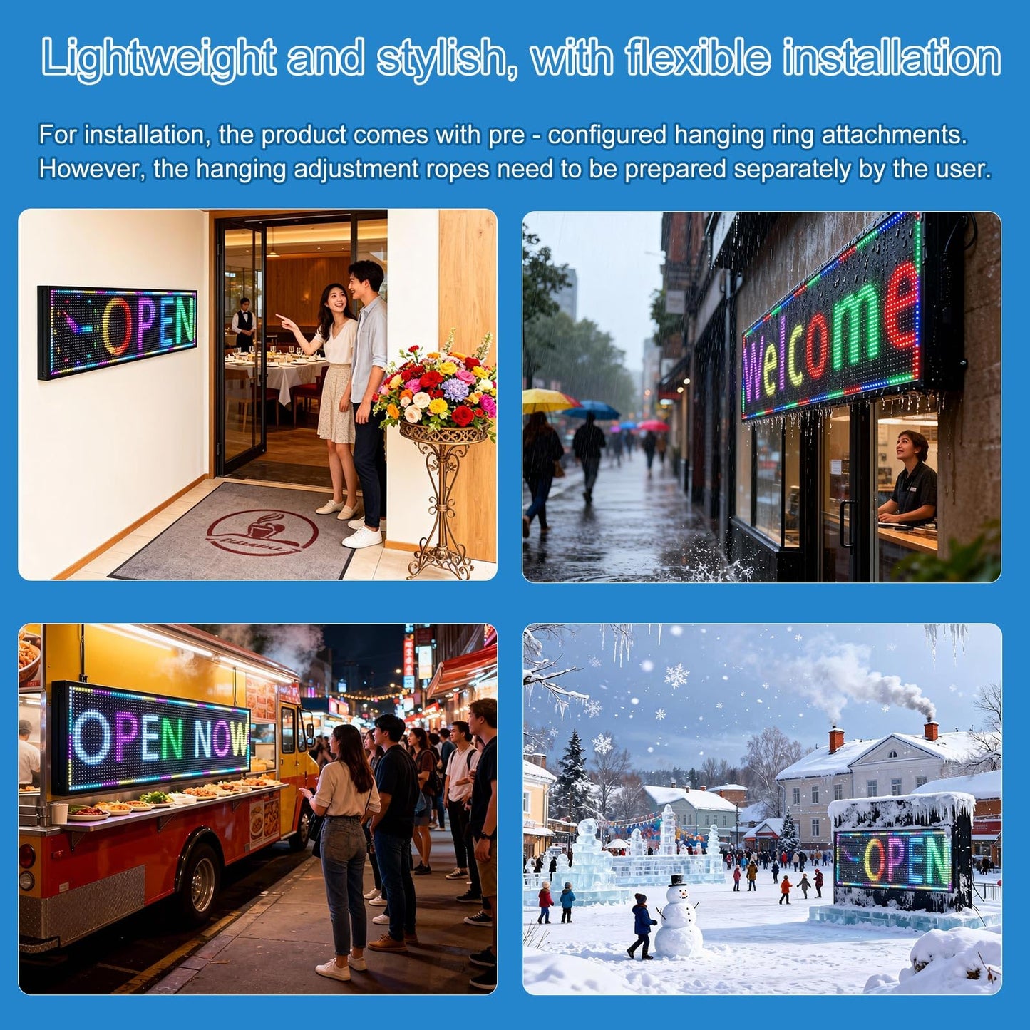 ZONTRONCM P10(52" * 14") Scrolling Programmable Led Sign Custom Outdoor Digital For Business Display Screen Matrix Panel Electronic Message Board Neon Full Color Advertising Light Wifi Control