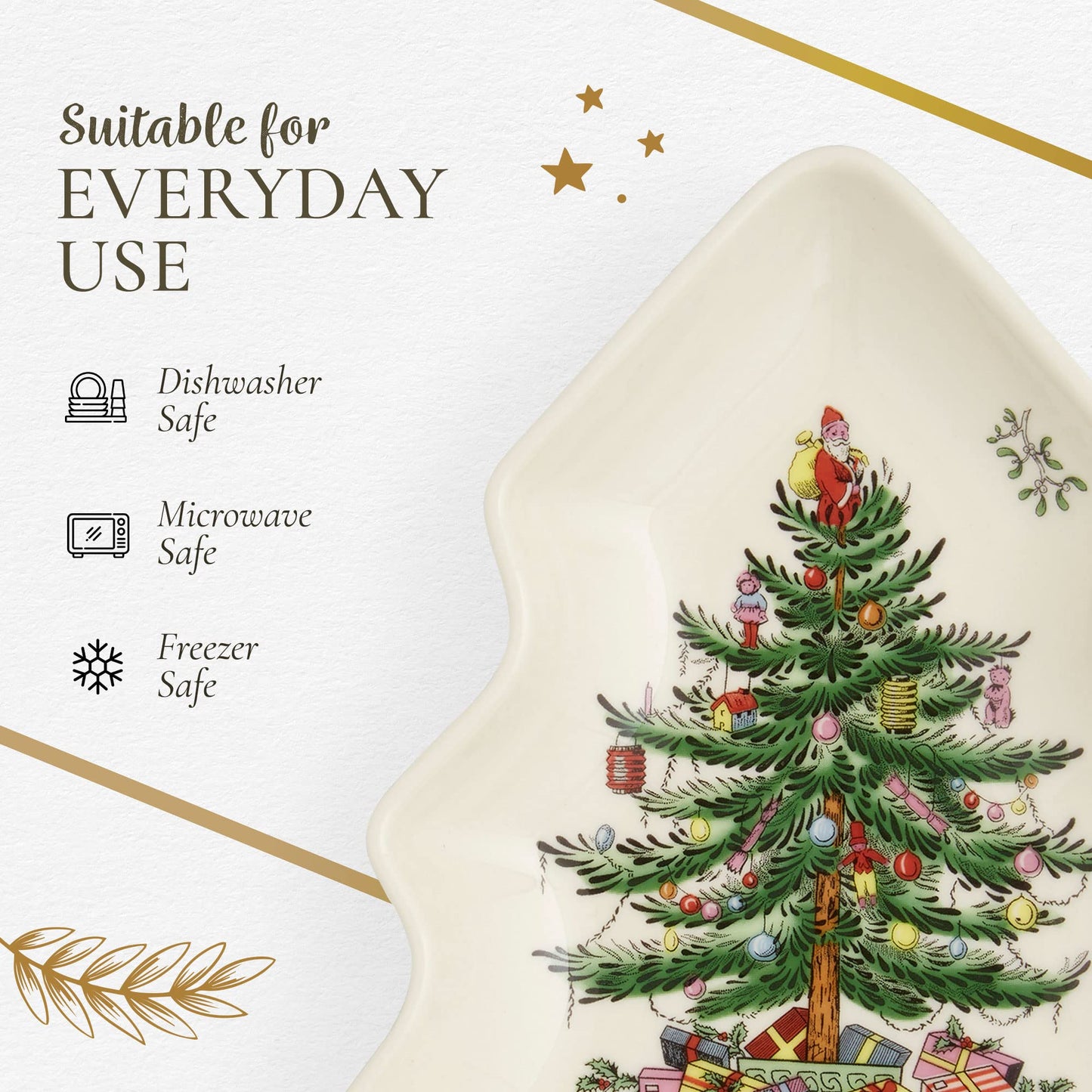Spode Christmas Tree Tartan Spoon Rest, 7-Inch Tree-Shaped Holiday Utensil Holder, Festive Porcelain Spatula & Ladle Rest, Christmas Kitchen Counter Décor, Dishwasher & Microwave Safe - Hostess Gift