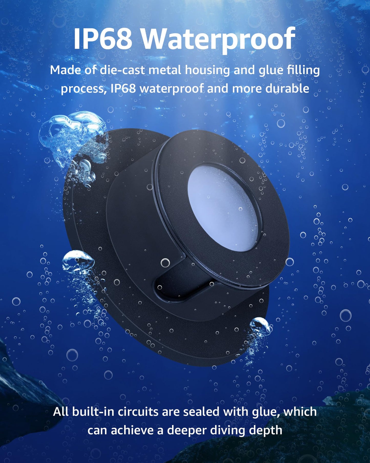 SUNVIE Pond Lights LED Underwater 3000K Warm White IP68 Waterproof, 2 Pack, Low Voltage 12-24V AC/DC, Black, Model ULWS03W02
