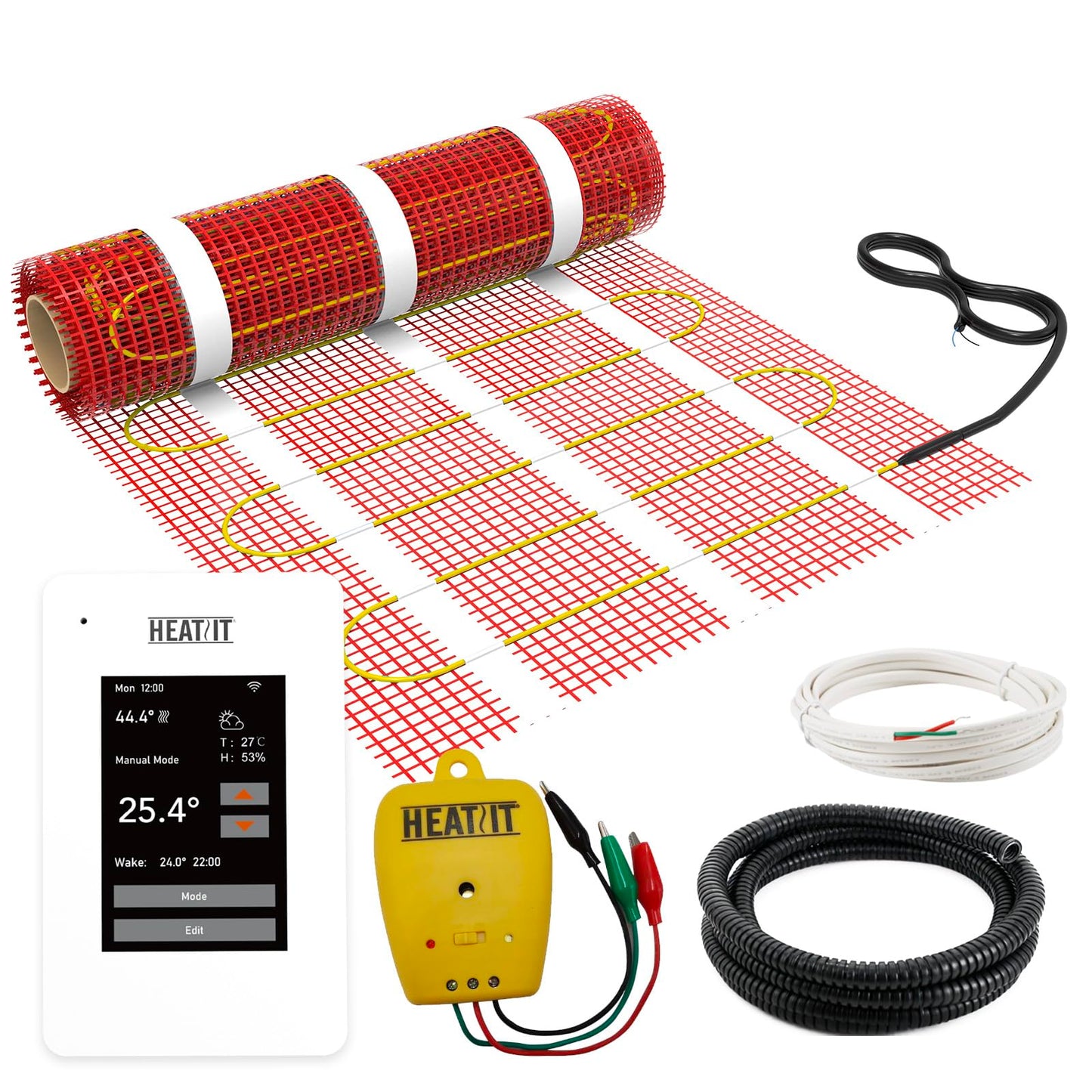 30 sqft HEATIT Warmmat Electric Radiant Self-adhesive Floor Heat Heating System & ET-7AW Thermostat & Alarm Monitor