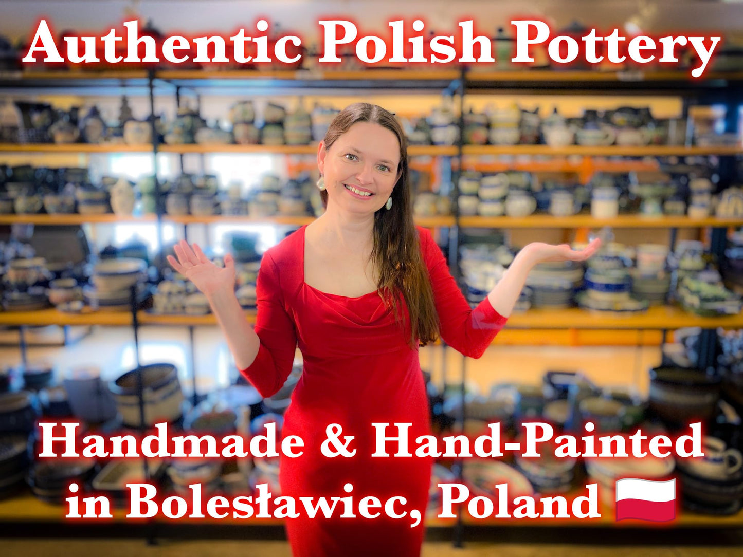 Polmedia Polish Pottery Pasta Bowl 9-inch - Peach Tudor Rose Pattern Handmade in Boleslawiec Poland by Ceramika Bona + Certificate of Authenticity