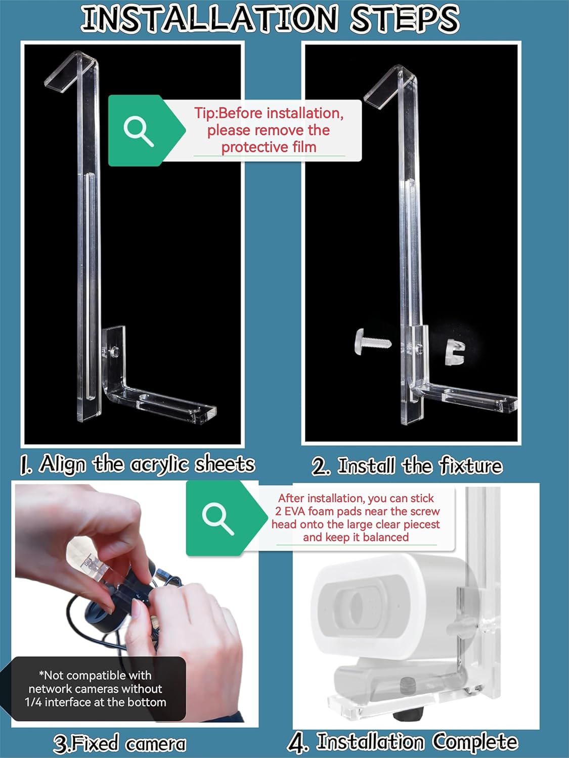 Svcouok 1/4" 3CM 13-35 inches (0.2-0.98 inches Webcam Mount for Monitor, Screw - Universal Clip-On Holder for Logitech
