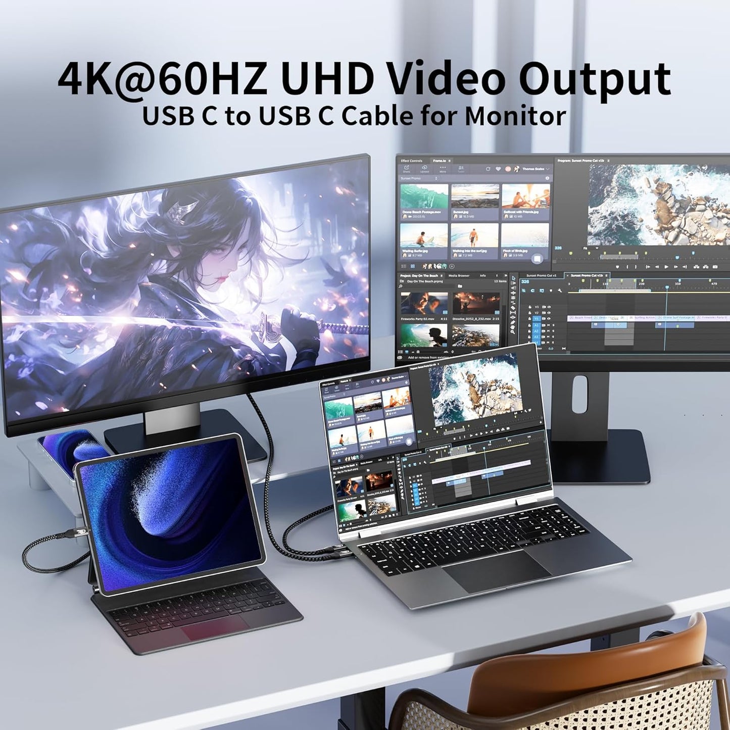 Yiicumhh 2-Pack 2FT (0.6m) 4/3, 3.2 2 20Gbps 100w 4K@120Hz USB C Cables Short Compatible with Thunderbolt USB Gen High