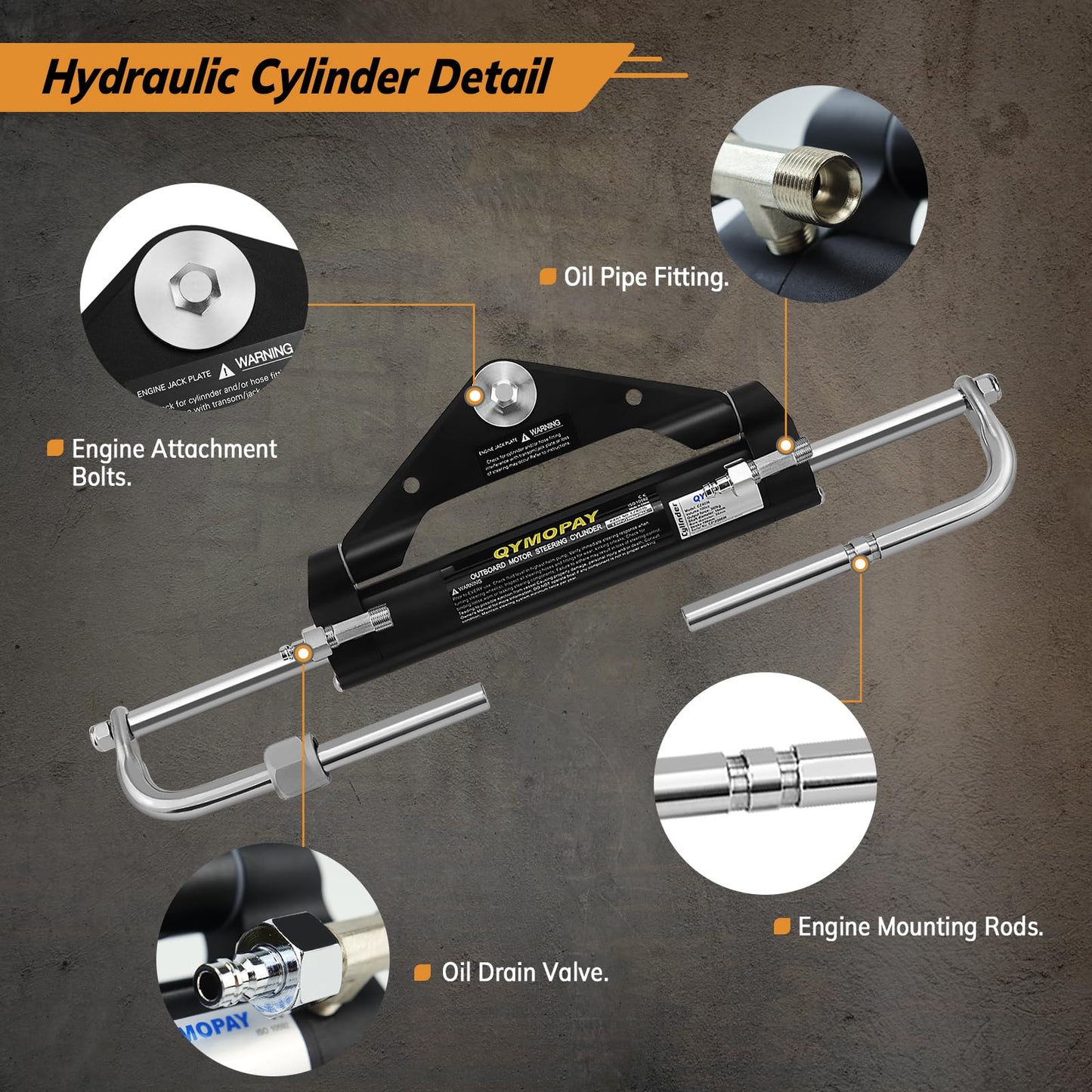 QYMOPAY 150HP Hydraulic Outboard Steering Kit, Marine Hydraulic Steering System with Bi-Directional Locking Cylinders and 24 ft High Strength Nylon Hose, Single Station, Single Engine Use