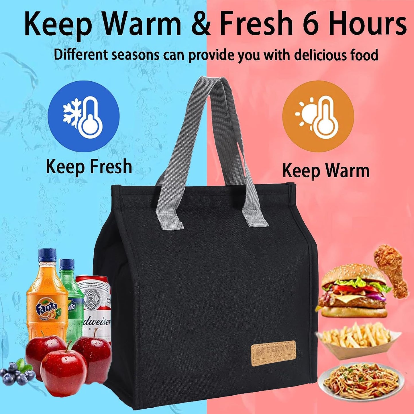 Skiennix Waterproof Lunch Bag - Reusable Portable Tote for Work, Travel & Picnics | Light Black