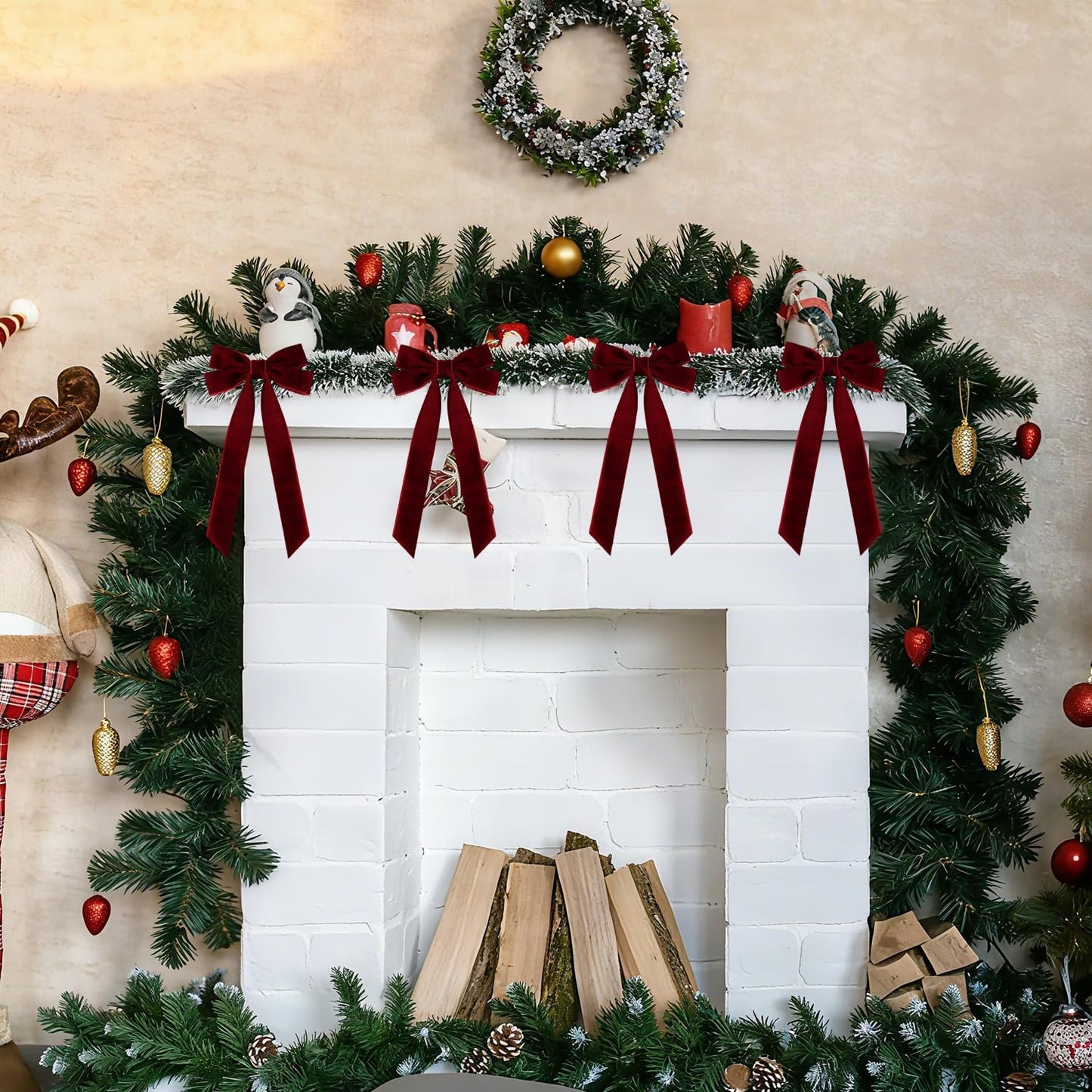 Velvet Ribbon Bows by Wine Red | 12 Pcs 5in x 10in Christmas Tree Ornaments for Holiday Decor