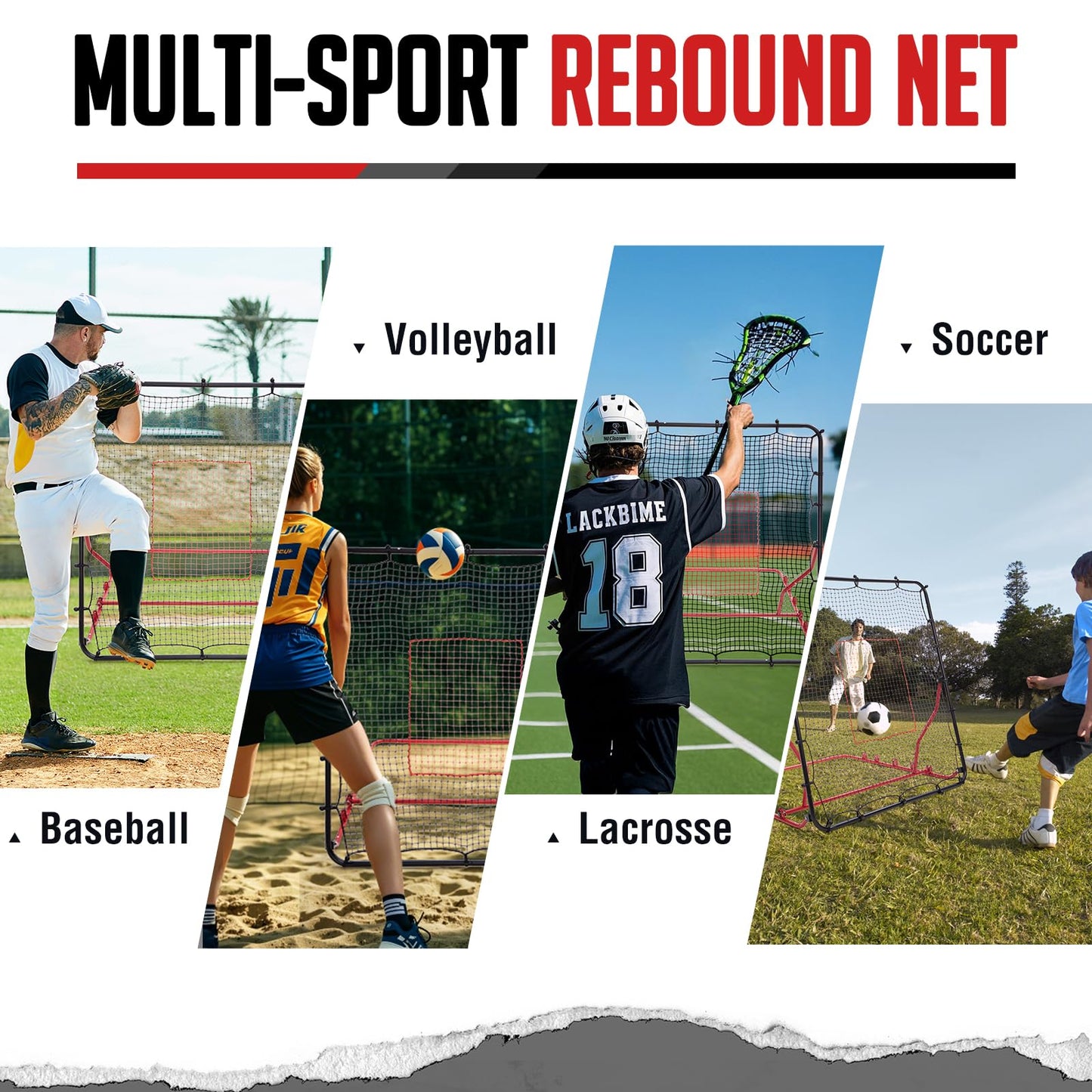 Baseball Rebounder Net, 3 Adjustable Angles 4x4.5FT Pitch Back Baseball Softball Volleyball Rebounder with 2 Strike Zones, UV Resistant, Pitchback Trainer for Ground, Line Drive & Fly Balls