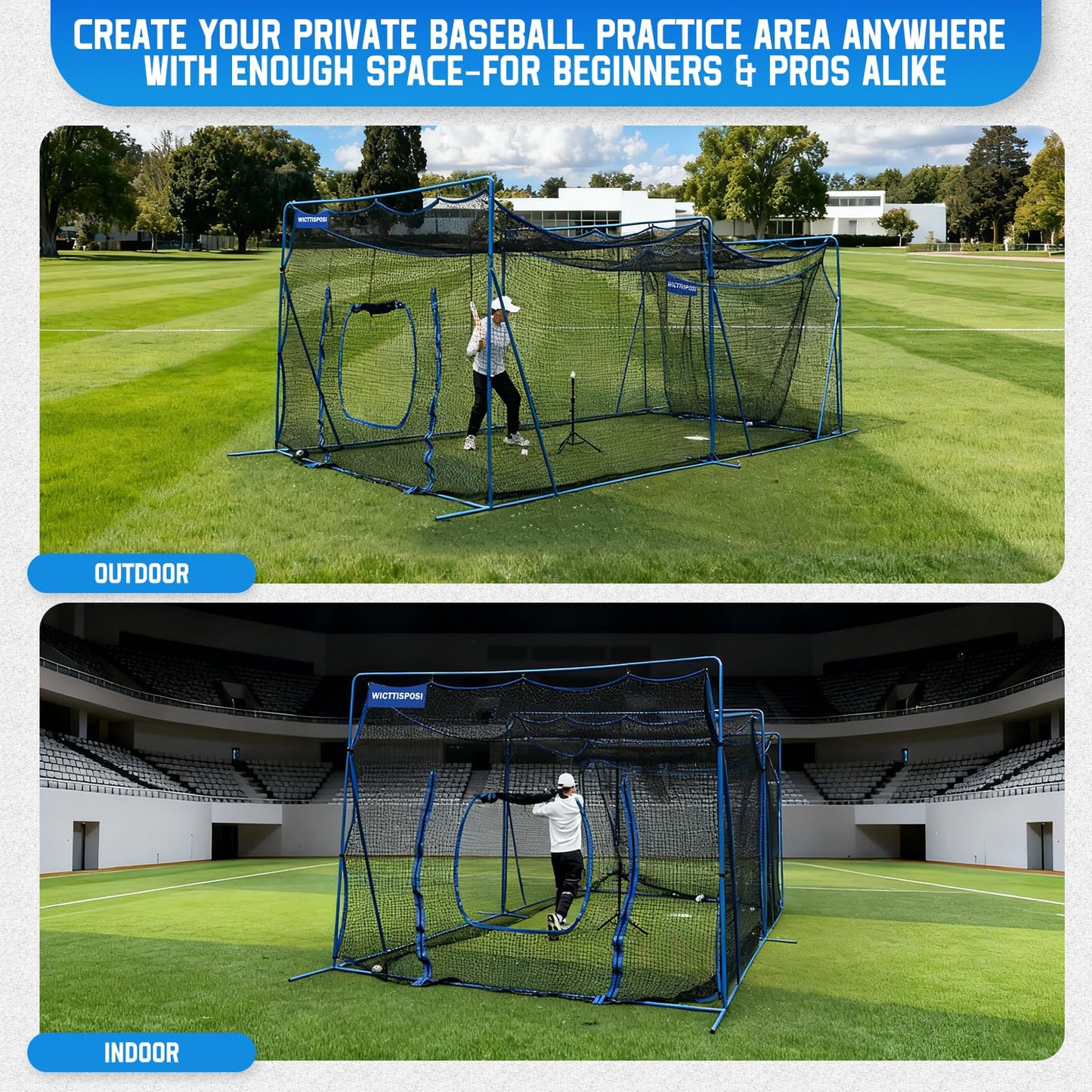 20ftx10ftx8ft Baseball Softball Cage with Hitting Net,Dual Sided 7-Ply Netting for Batting/Pitching/Fielding,Heavy-Duty Metal Frame and Windproof Ropes for Backyard Outdoor Indoor