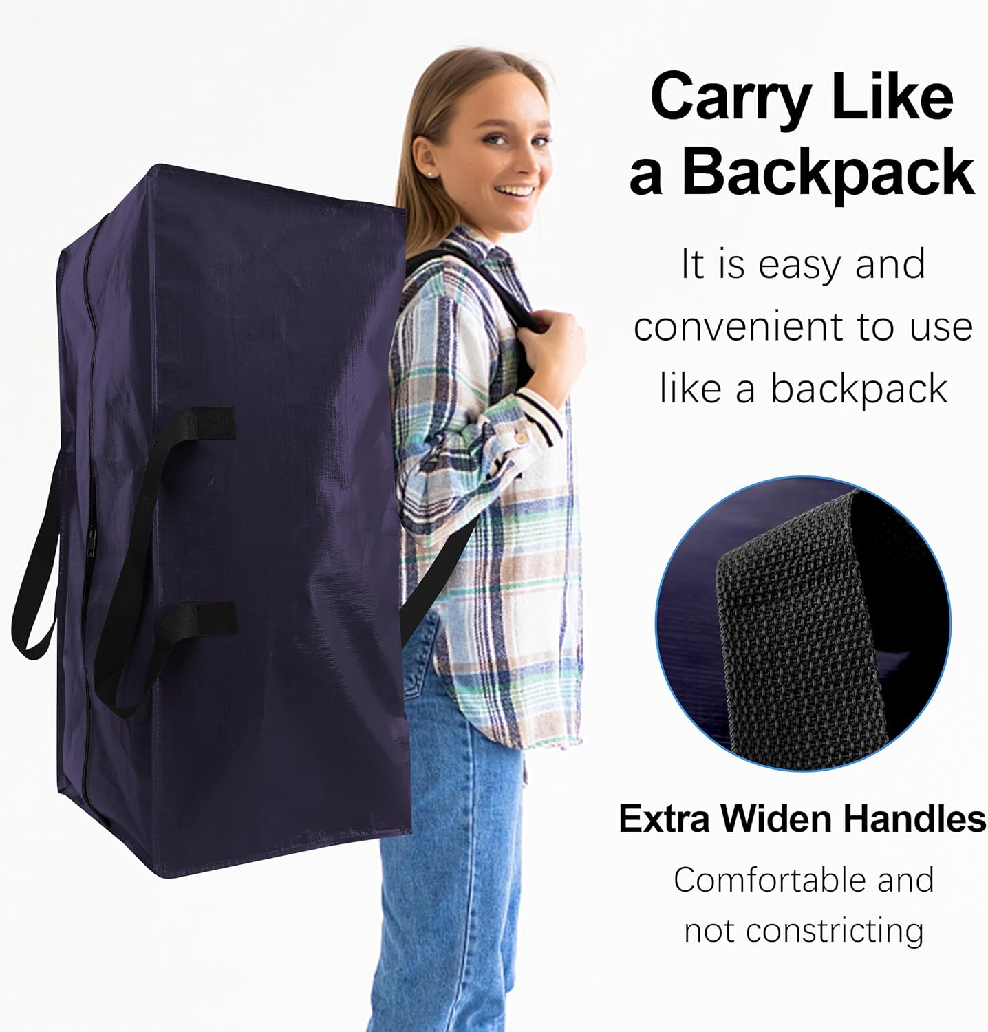 Skiennix Extra Large Moving Bags - Heavy Duty Storage Totes with Backpack Straps & Strong Handles | 40 Gallon, Blue